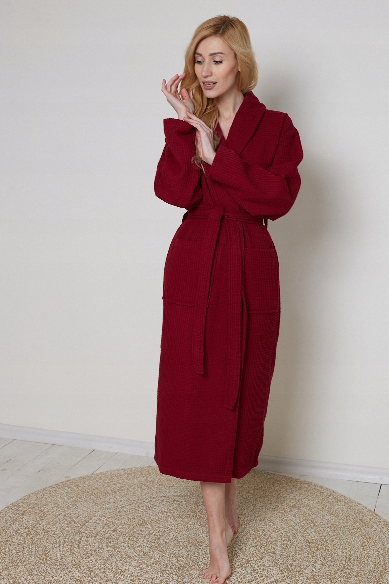 Langer, Dünner Unisex-bademantel, Baumwolle, Schnelltrocknend, Rot, Größe 3xl