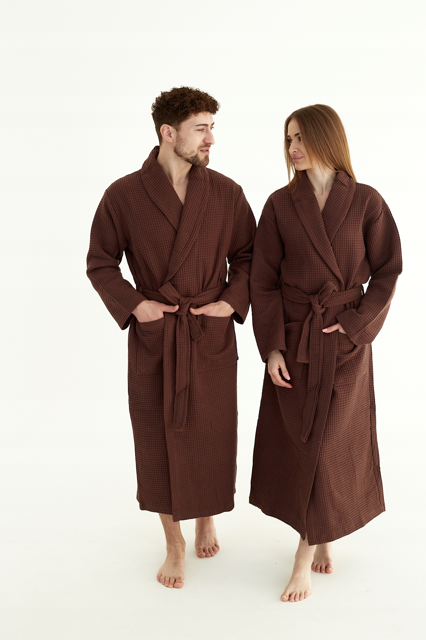 Langer, Dünner Unisex-bademantel, Baumwolle, Schnelltrocknend, Braun, Größe 3xl