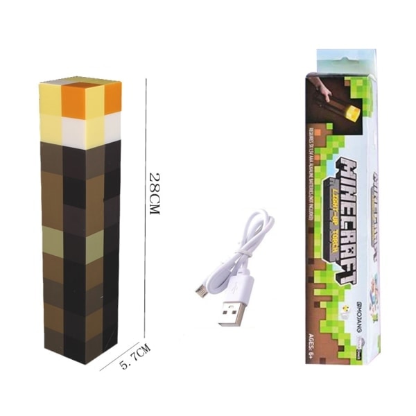 Lampe Torche Minecraft Brownstone - Veilleuse Led 28 Cm - Usb C