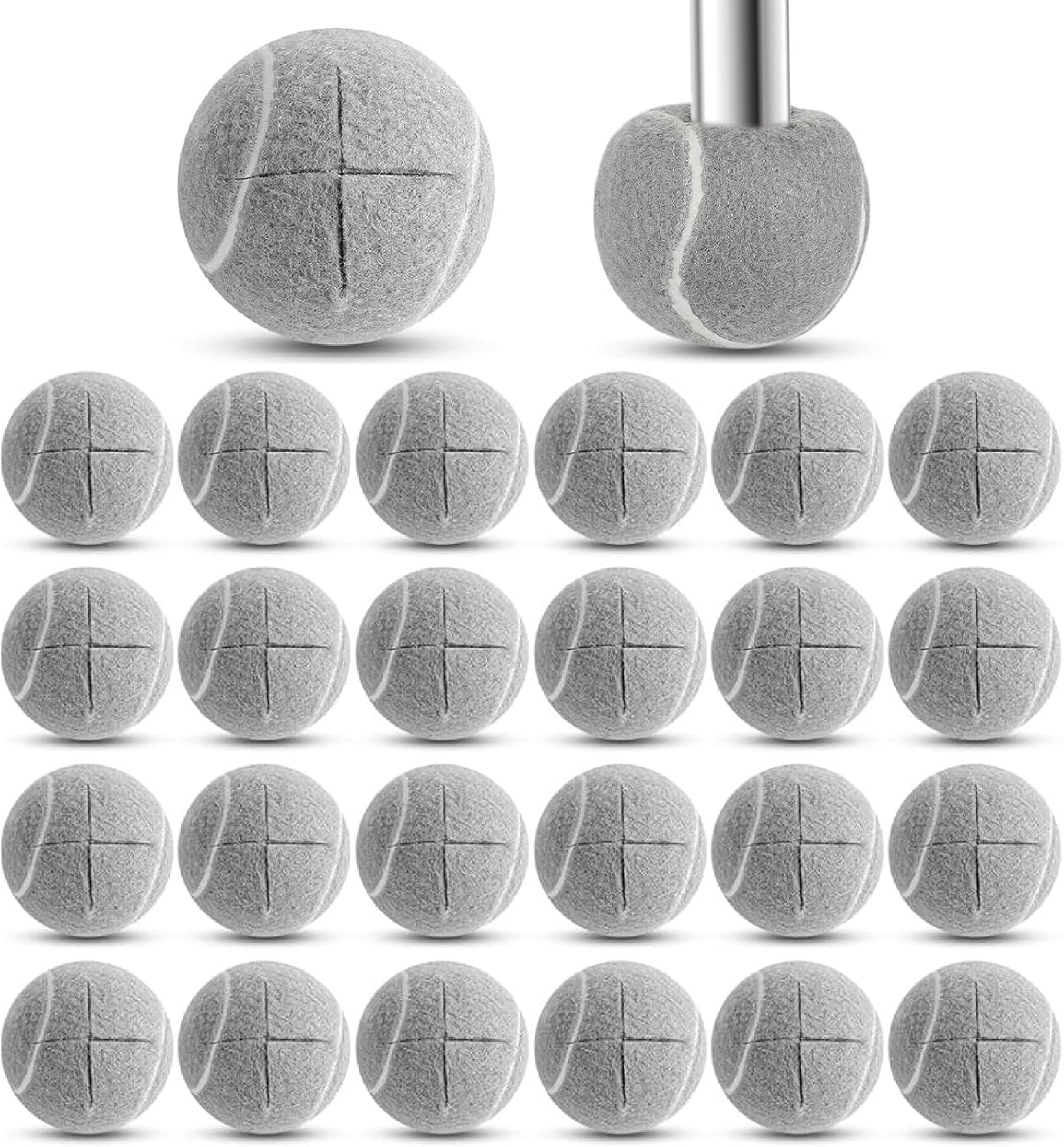 24 Balles De Tennis Prédécoupées Pour Protéger Les Pieds De Meubles Et Les Sols (chaises, Bureaux, Etc.). Protection Durable Pour Les Pieds De Chaises (gris).