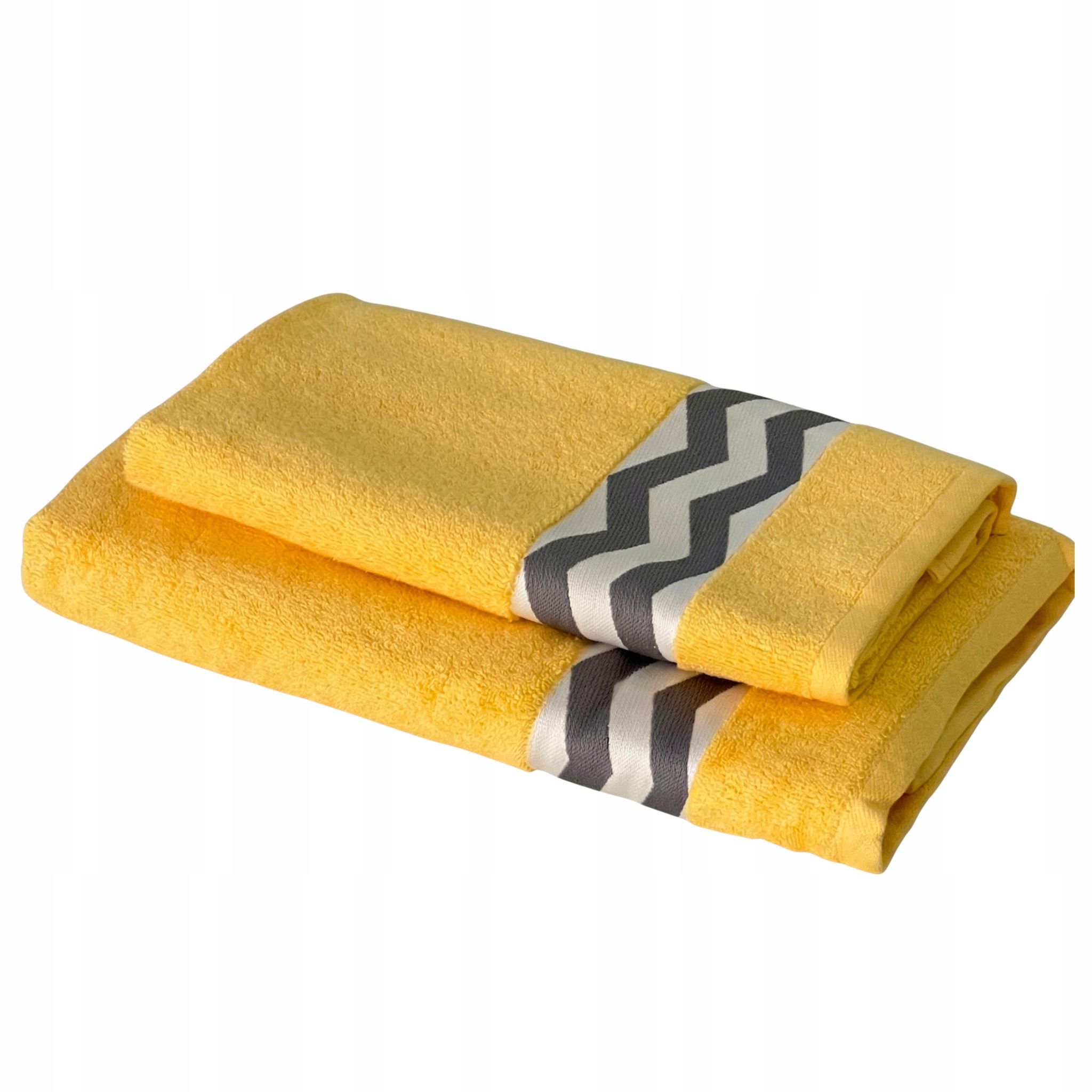 Set Mit 2 Baumwoll-badetüchern, Gelb, 50 X 90 Cm, 70 X 140 Cm