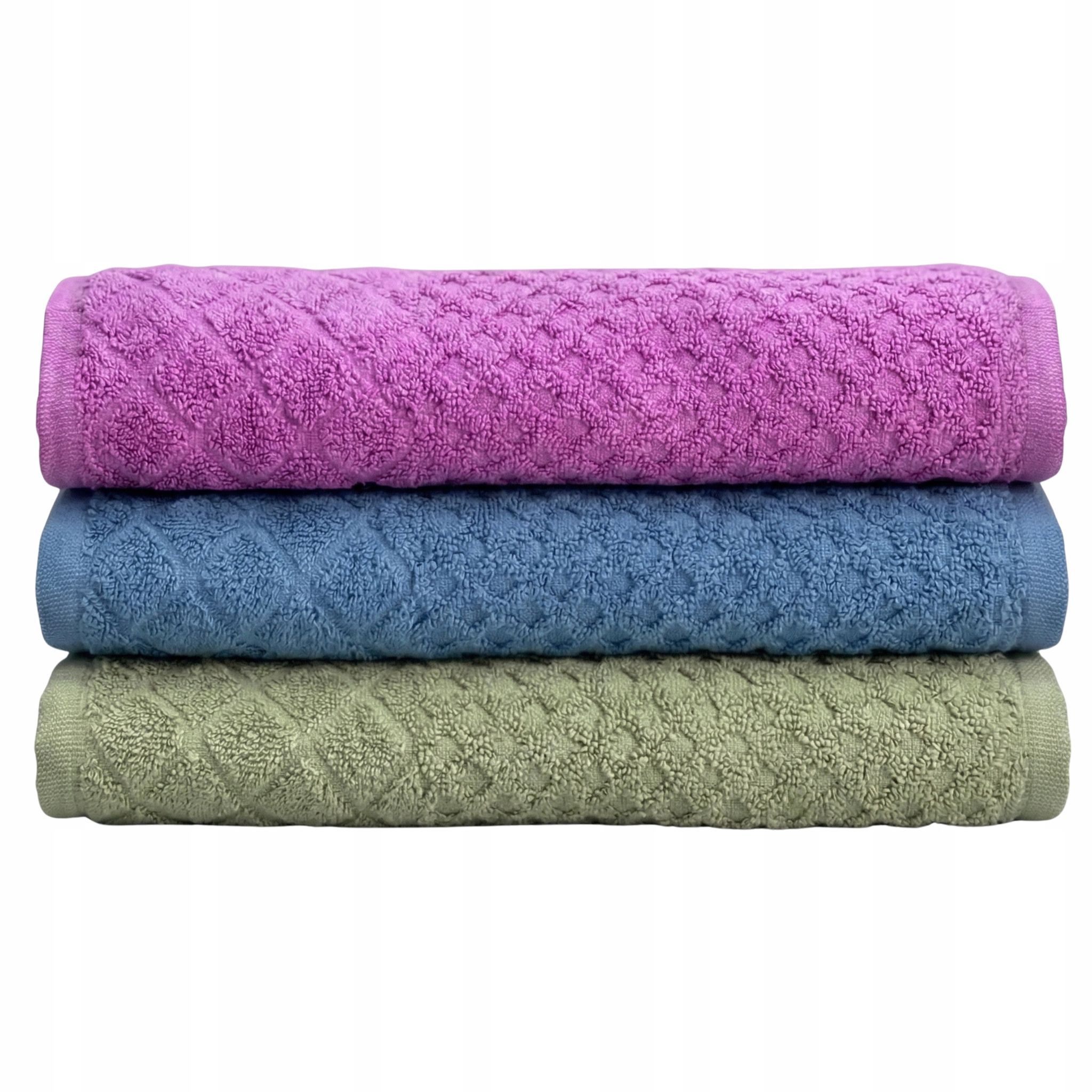 Set Mit 3 Baumwoll-badetüchern, Rosa, Blau, Grün, 70 X 140 Cm