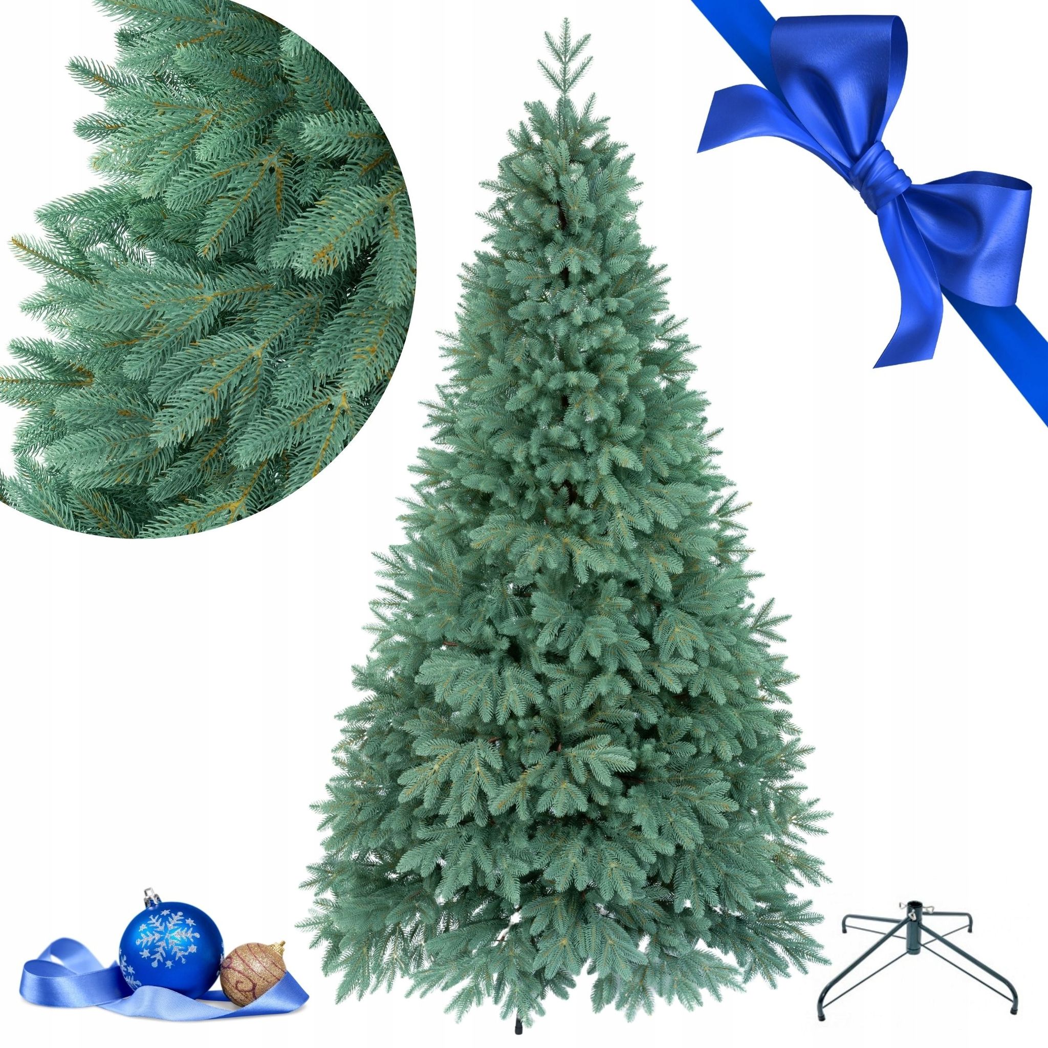 Exklusiver Künstlicher Weihnachtsbaum Aus 100 % Polyester (pe), 3d-fichte, Blau-silber, 220 Cm