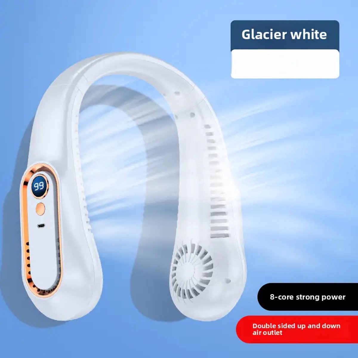 Weißer Nackenventilator – Nackenventilator – 5 Geschwindigkeitsstufen – Kabellos – Mini-nackenventilator – Gesichtsventilator