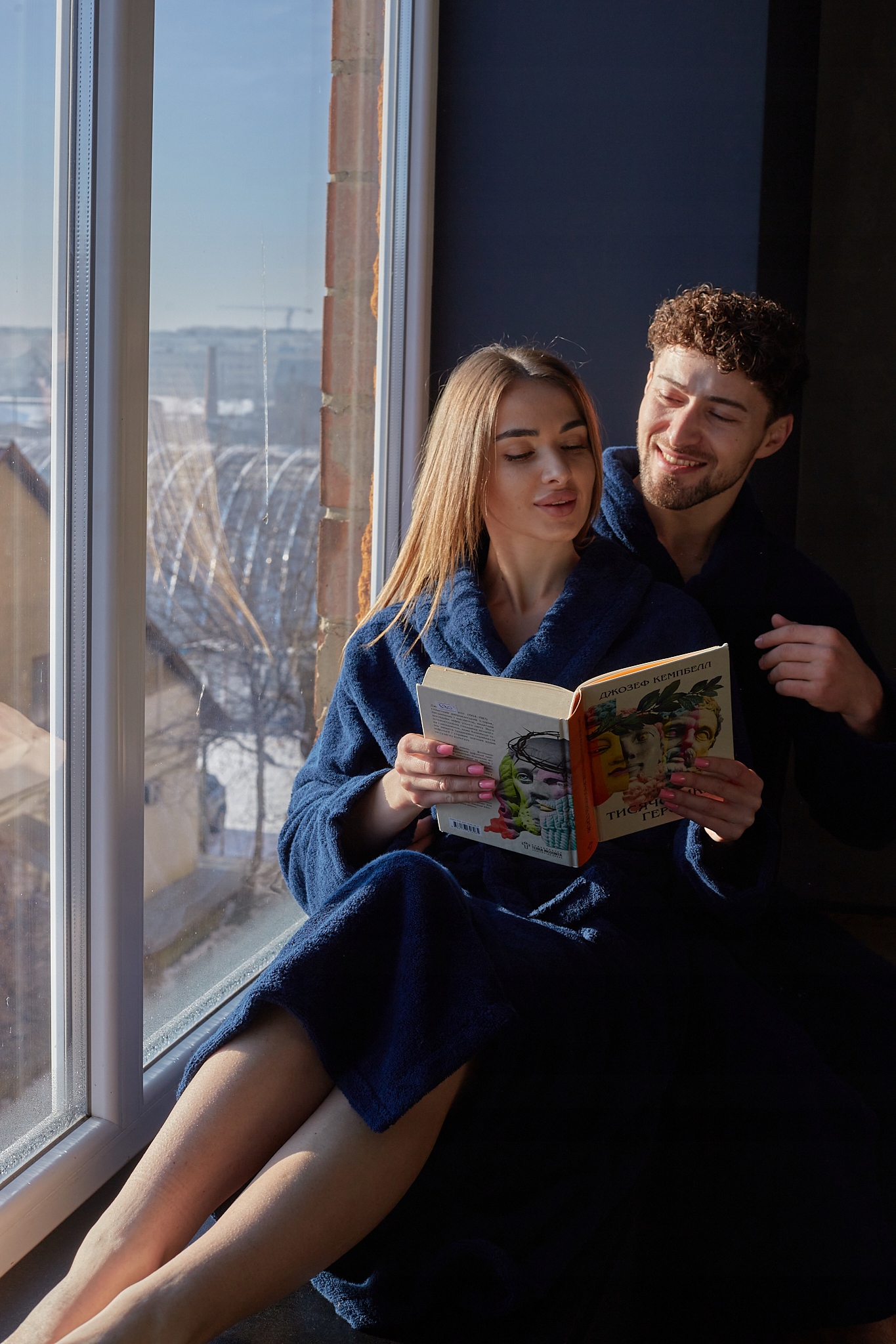 Unisex-frotteebademantel Mit Taschen, 100 % Baumwolle, Marineblau, Größe M
