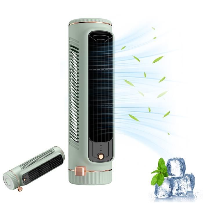 Ventilateur Tour Silencieux, Rafraîchisseur D'Air, Climatiseur, 3 Vitesses, Rechargeable Par Usb, Vert