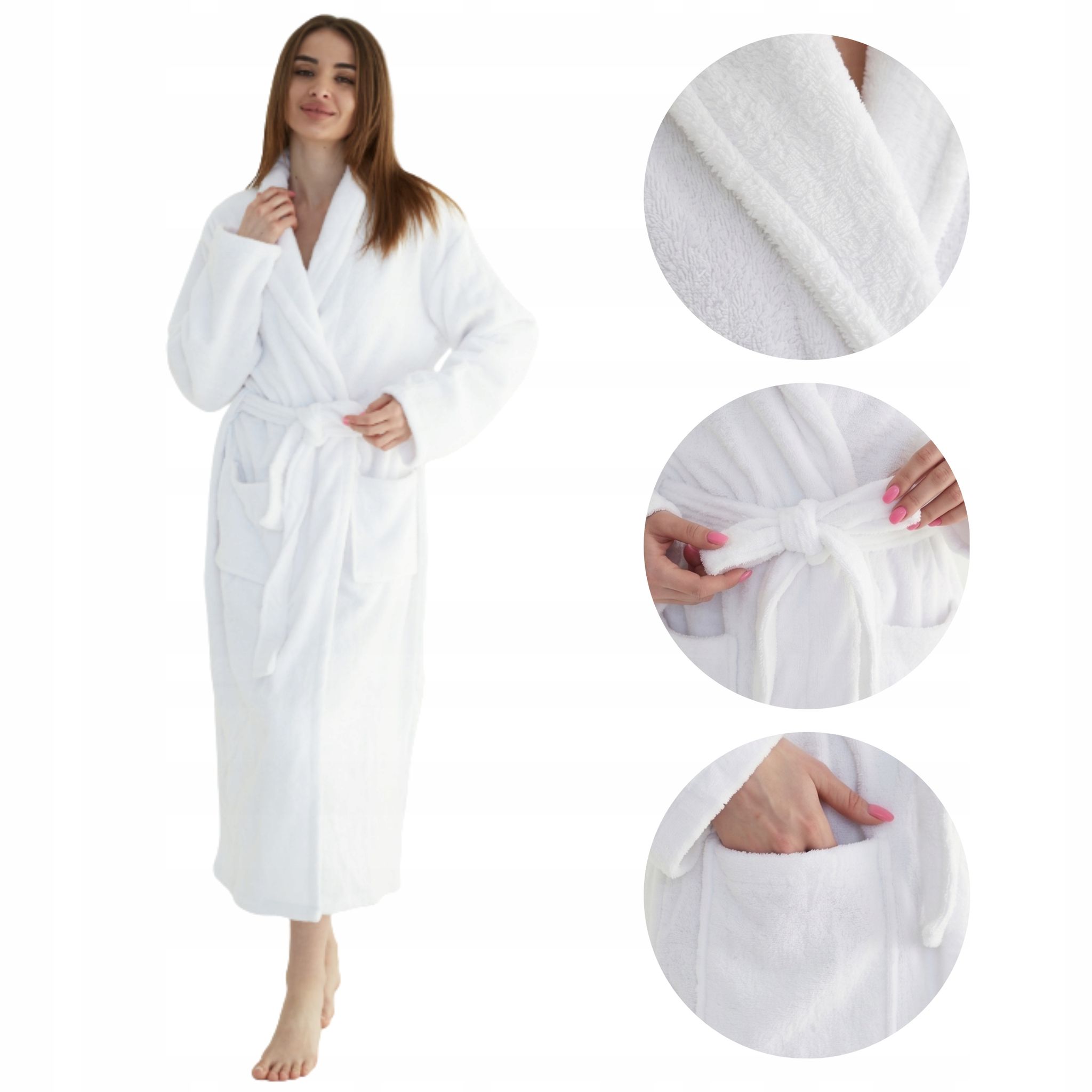 Weißer Damen-frotteebademantel Mit Taschen, 100 % Baumwolle, Weich, Größe 3xl