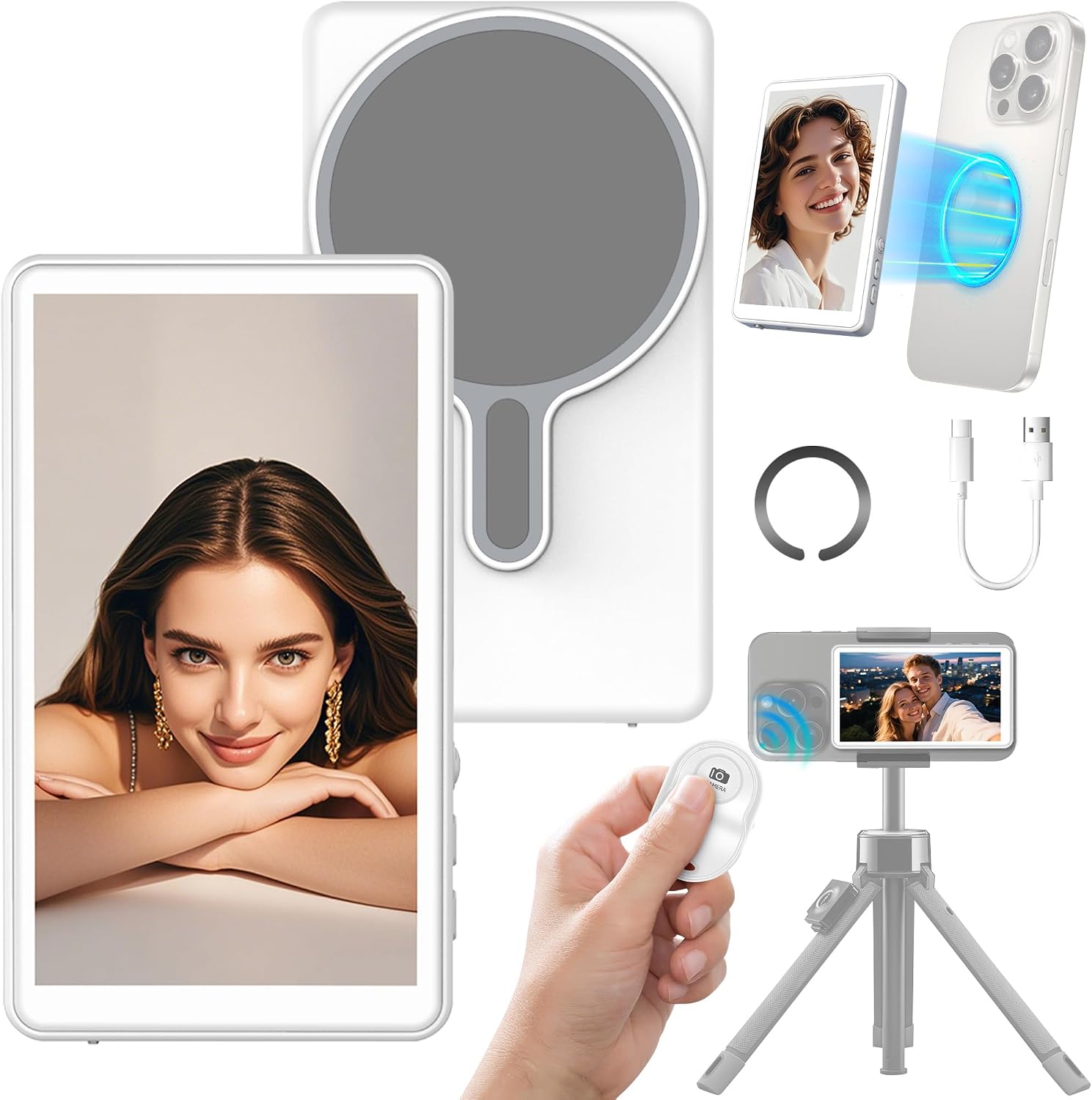 Écran De Monitoring Pour Selfies - Moniteur Magnétique Pour Caméra Arrière De Téléphone - Affichage 1080p - Connexion Sans Fil Aux Téléphones Portables