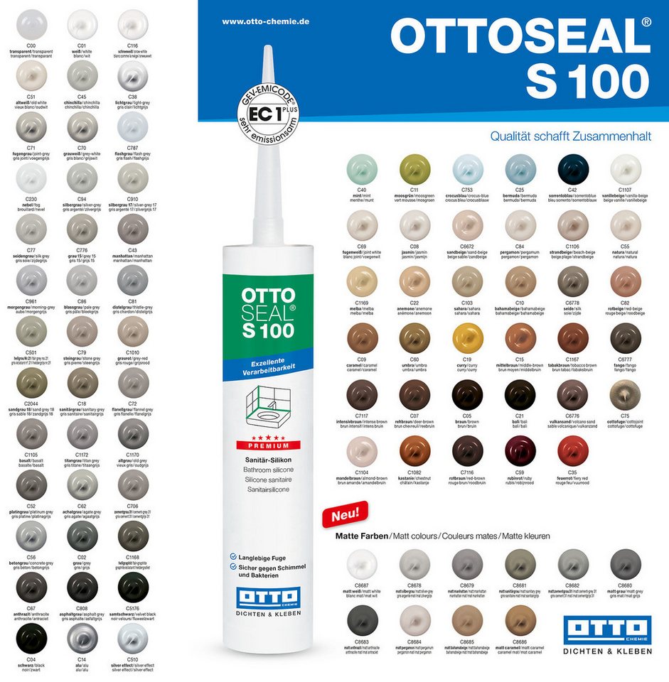 Ottoseal S100 Premium-sanitär-silikon 300ml C45 Chinchilla
