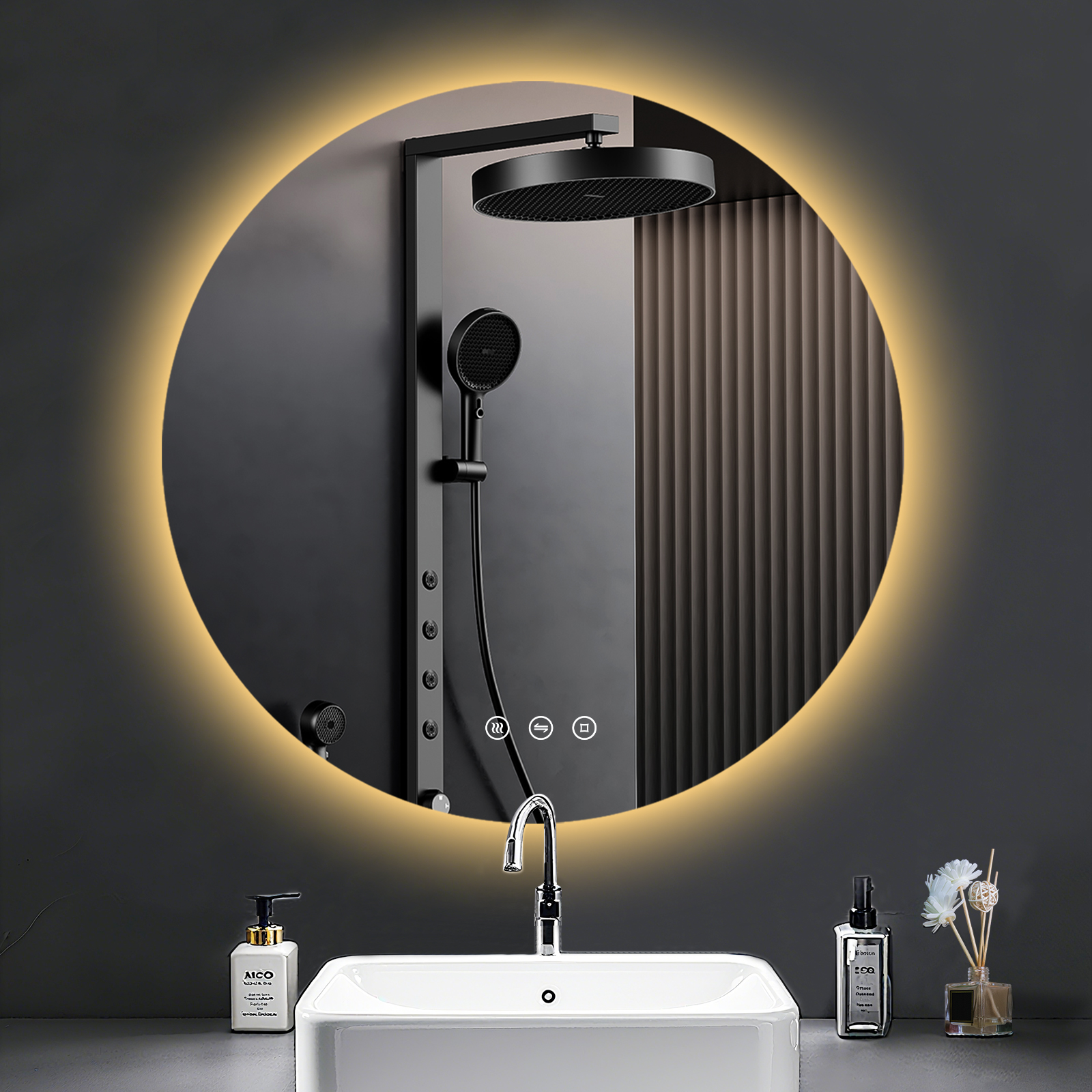 Pesenxan Runder Badspiegel Mit Beleuchtung, 3 Lichtfarben, Dimmbar, Touch-schalter, 80cm Badezimmer Spiegel Mit Beleuchtung, Beschlagfrei, Speicherfunktion, Led Wandspiegel Mit Licht