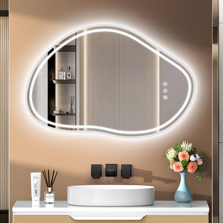 Gimbelen Badspiegel Mit Beleuchtung, 50x70cm Badezimmer Spiegel Mit Beleuchtung, Kaltweiß 6500k, Explosionssicheres Glas, Speicherfunktion, Led Bad Spiegel Mit Licht, Wandschalter