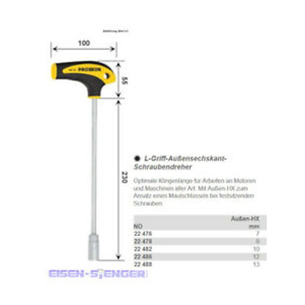 Proxxon - L-griff-schraubendreher Außensechskant Hx 13 Mm
