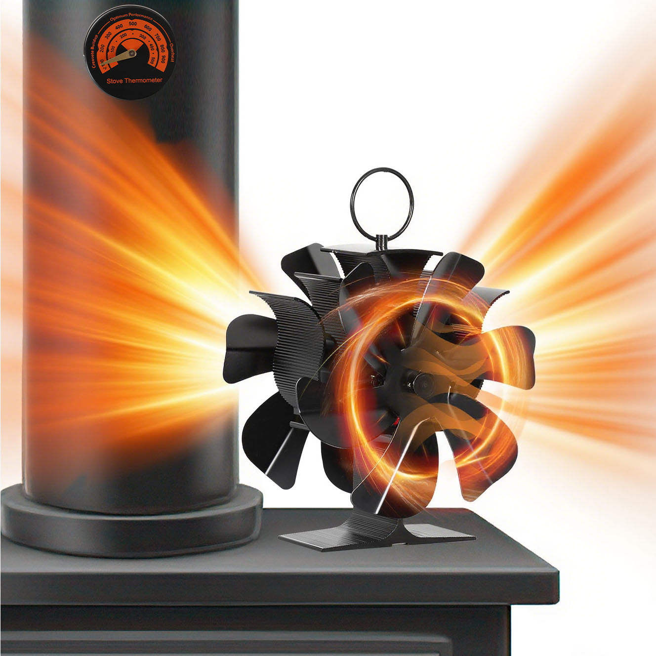 Randaco Kaminofen Ventilator Stovefan Kaminventilator 12 Flügel Stromloser Herd Lüfter