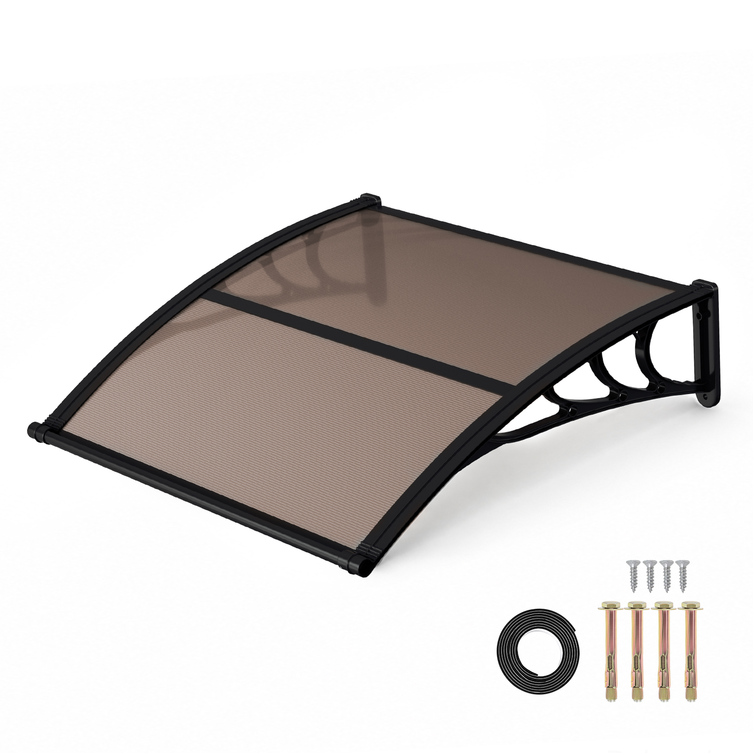 Randaco Vordach Haustür Mit Regenrinne 120 X 100 Cm, Türüberdachung Aus Polycarbonat, Schwarz/braun, Regenschutz Für Eingang