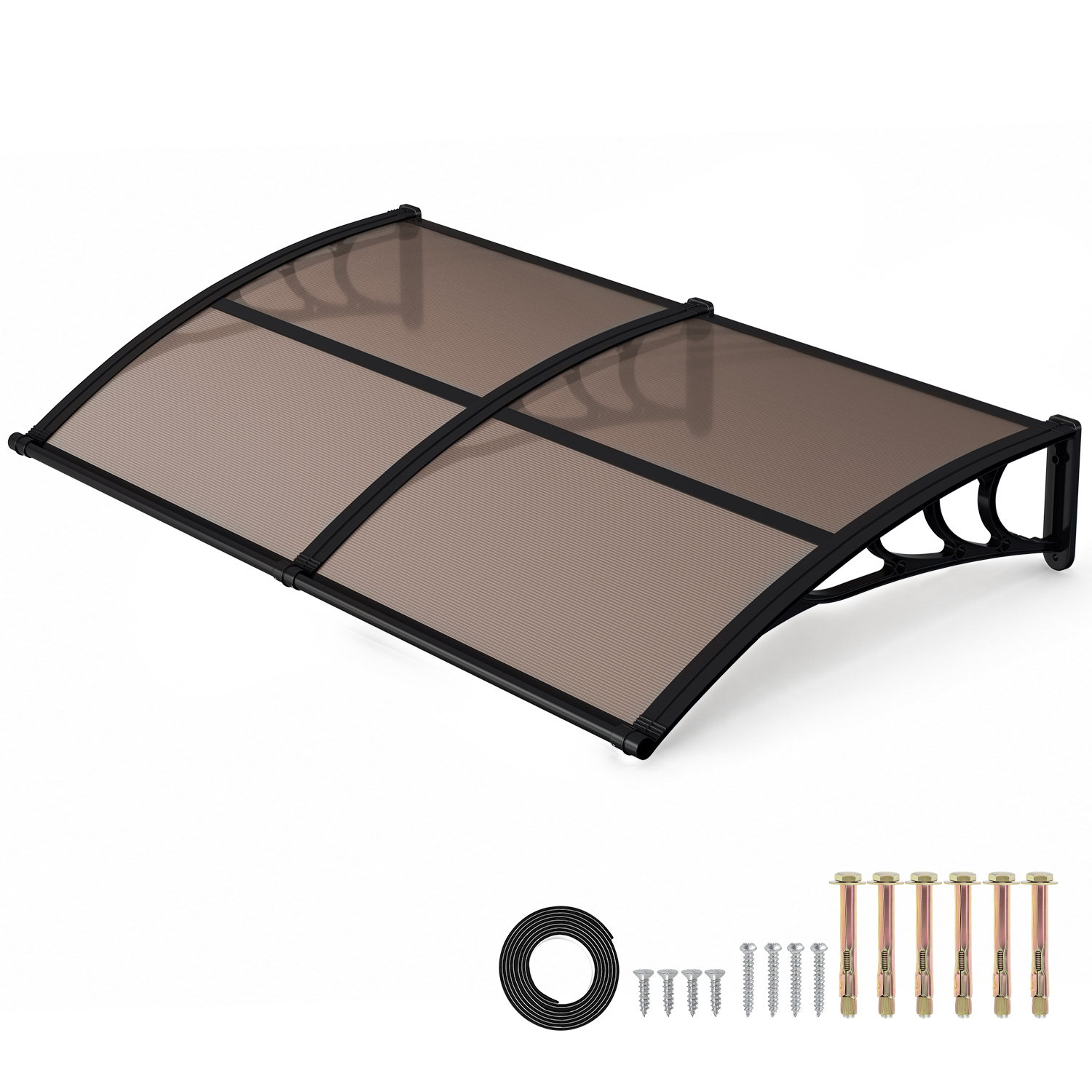Randaco Vordach Haustür Mit Regenrinne 200 X 100 Cm, Türüberdachung Aus Polycarbonat, Schwarz/braun, Regenschutz Für Eingang