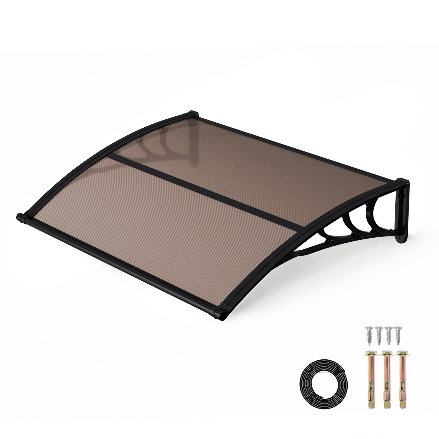 Randaco Vordach Haustür Mit Regenrinne 150 X 100 Cm, Türüberdachung Aus Polycarbonat, Schwarz/braun, Regenschutz Für Eingang
