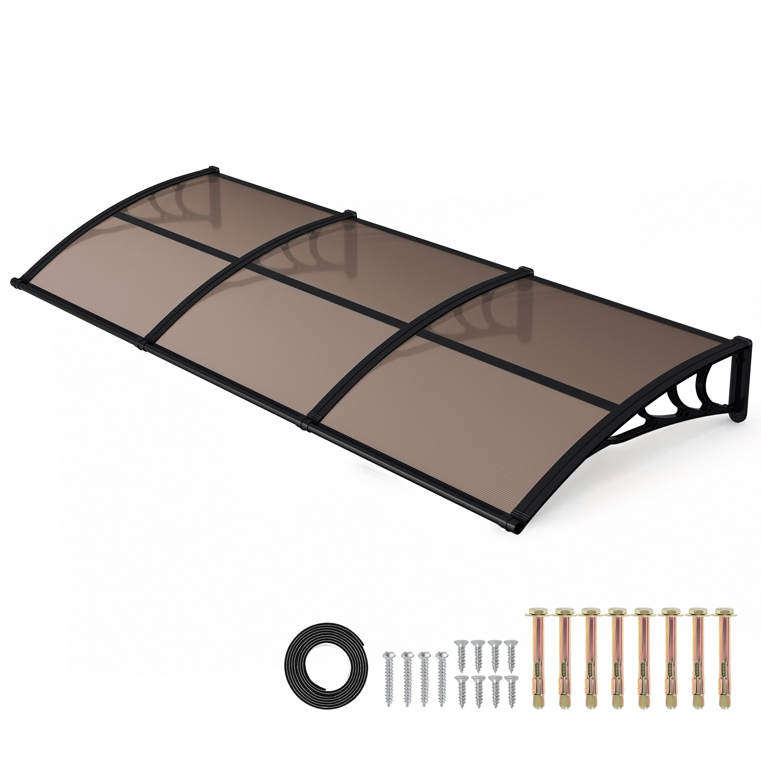 Randaco Vordach Haustür Mit Regenrinne 300 X 100 Cm, Türüberdachung Aus Polycarbonat, Schwarz/braun, Regenschutz Für Eingang