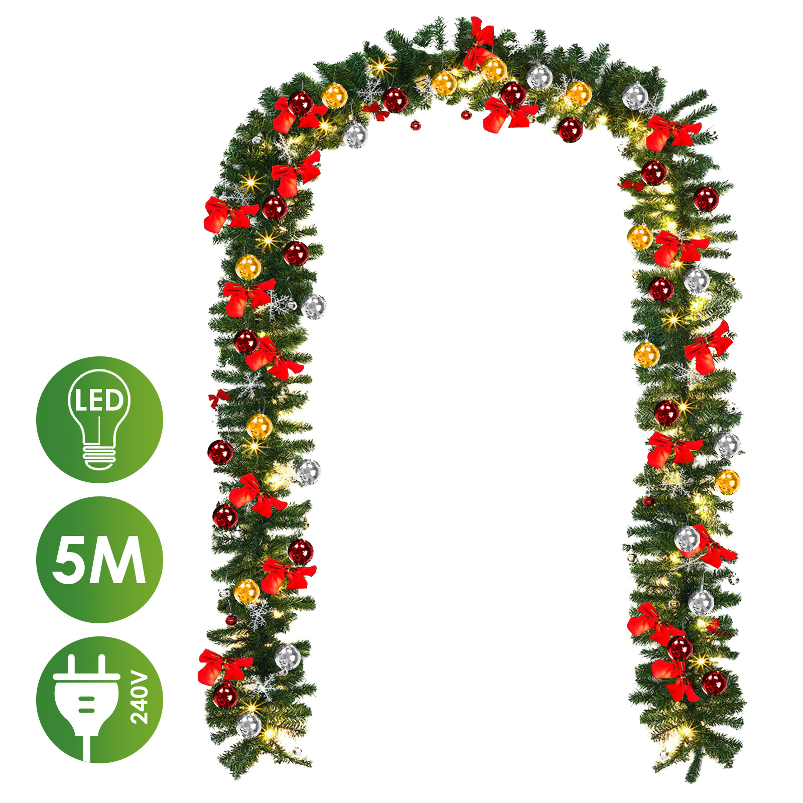 Randaco Led Weihnachtsgirlande 5 M, 100 Led Warmweiß, 8 Modi, 320 Spitzen, Tannengirlande Dekoriert