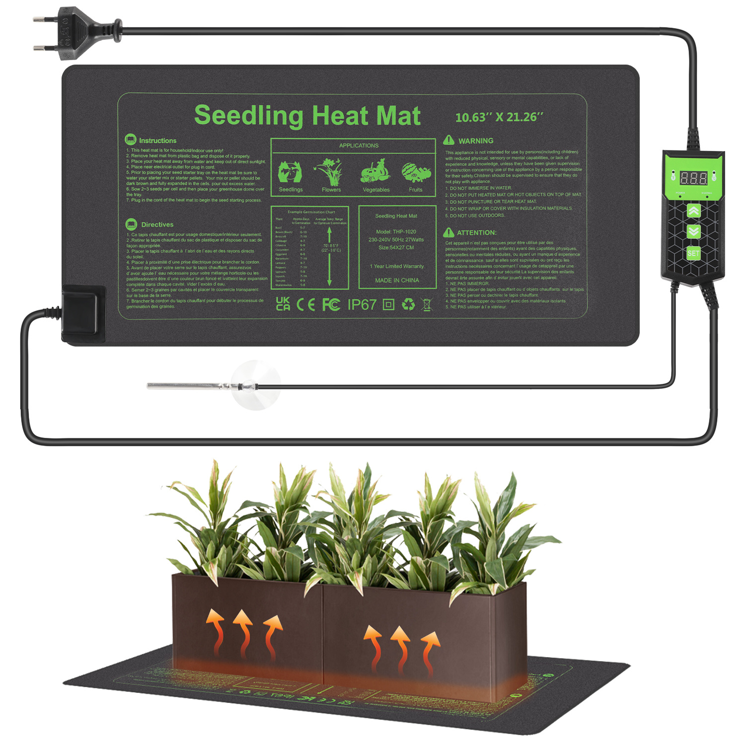 Randaco Anzuchtmatte 55×27 Cm Mit Thermostat Und Temperaturfühler, 27w, Ip67