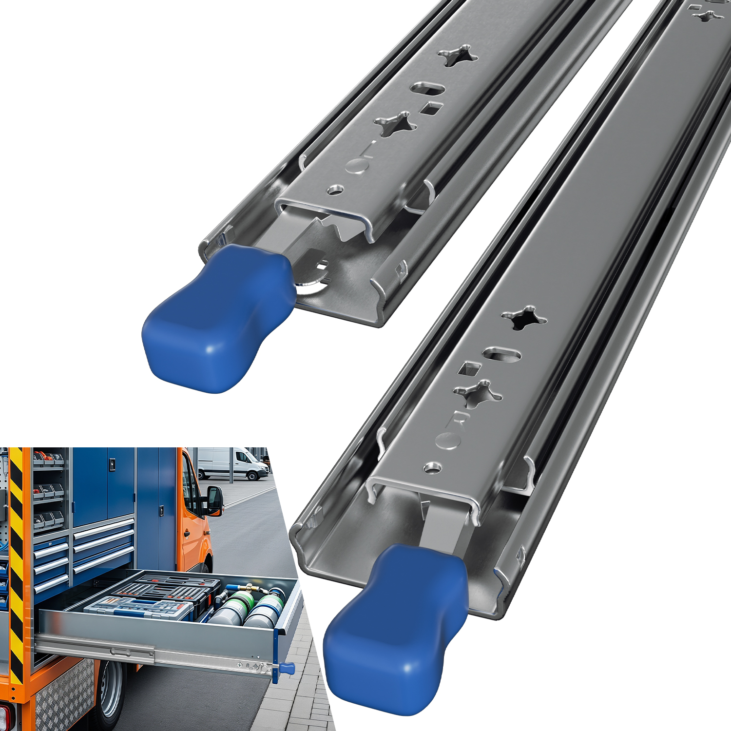 Randaco Schwerlast-schubladenschienen 800 Mm, 99 Kg, Vollauszug, Verriegelbar, 2 Stück