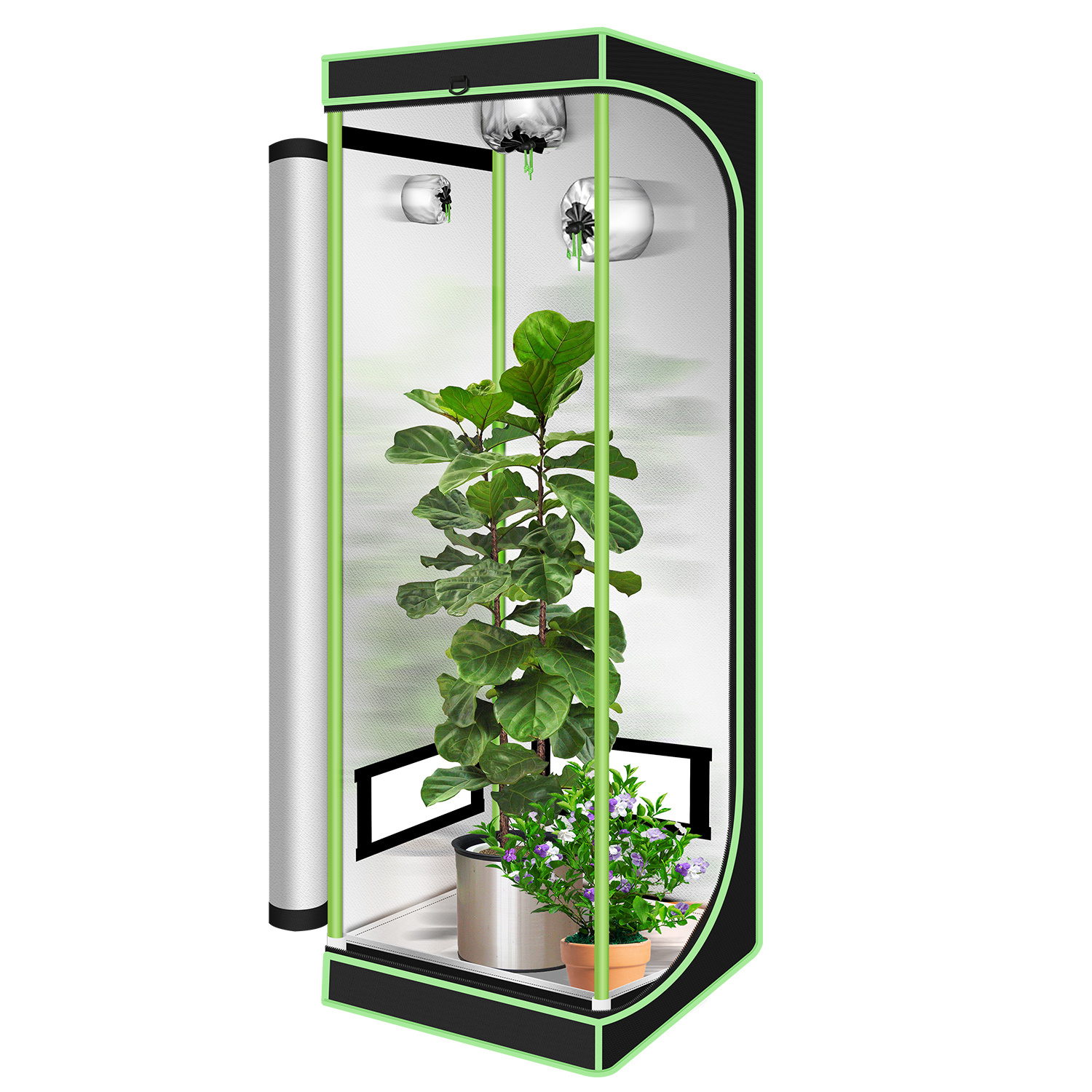 Randaco Growbox 60 X 60 X 180 Cm, Indoor Pflanzenzelt Aus 600d Oxford, Lichtdicht Und Reflektierend, Mit Sichtfenster Und Belüftung