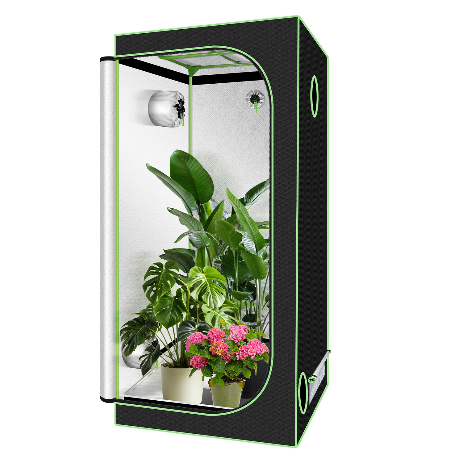 Randaco Growbox 100 X 100 X 200 Cm, Indoor Pflanzenzelt Aus 600d Oxford, Lichtdicht Und Reflektierend, Mit Sichtfenster Und Belüftung