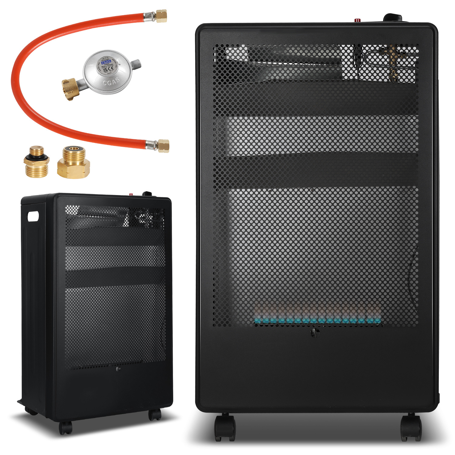 Randaco Mobile Gasheizung Bis 15 Kg Mit Druckminderer, Schlauch Und 2 Adaptern