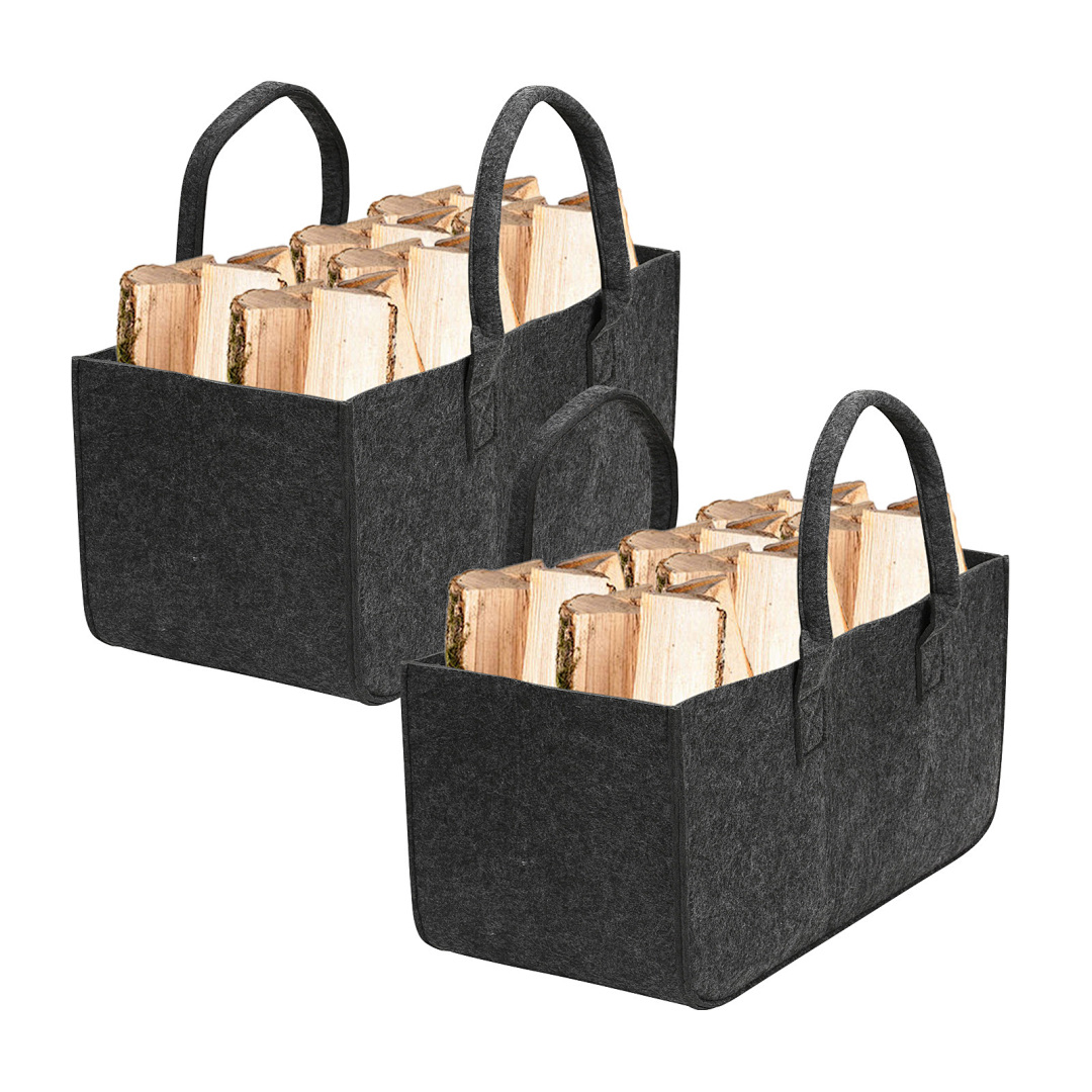Randaco 2er-set Faltbare Filztaschen Für Kaminholz, 50 X 25 X 25 Cm, 5 Mm, Dunkelgrau