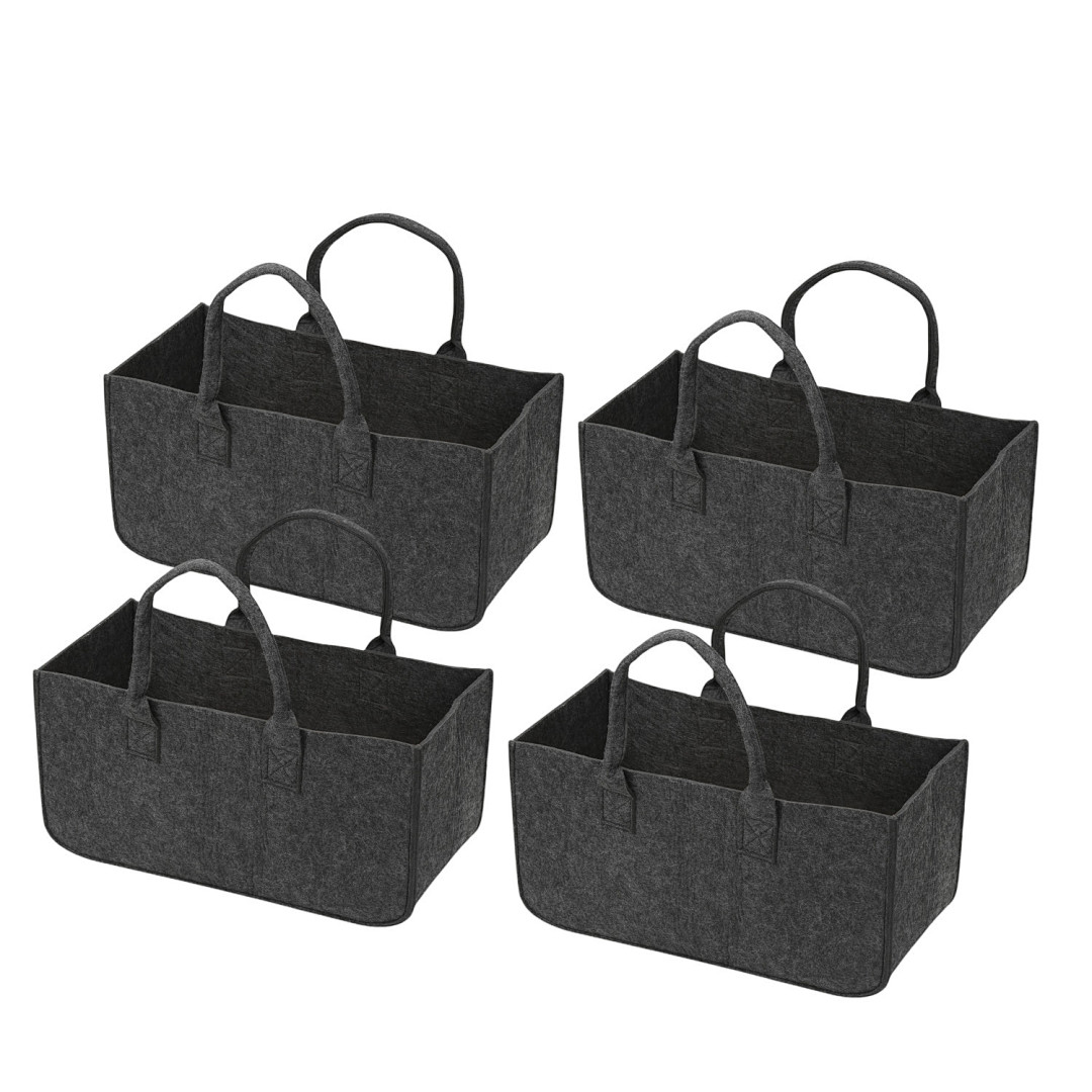 Randaco 4er-set Faltbare Filztaschen Für Kaminholz, 50 X 25 X 25 Cm, 5 Mm, Dunkelgrau