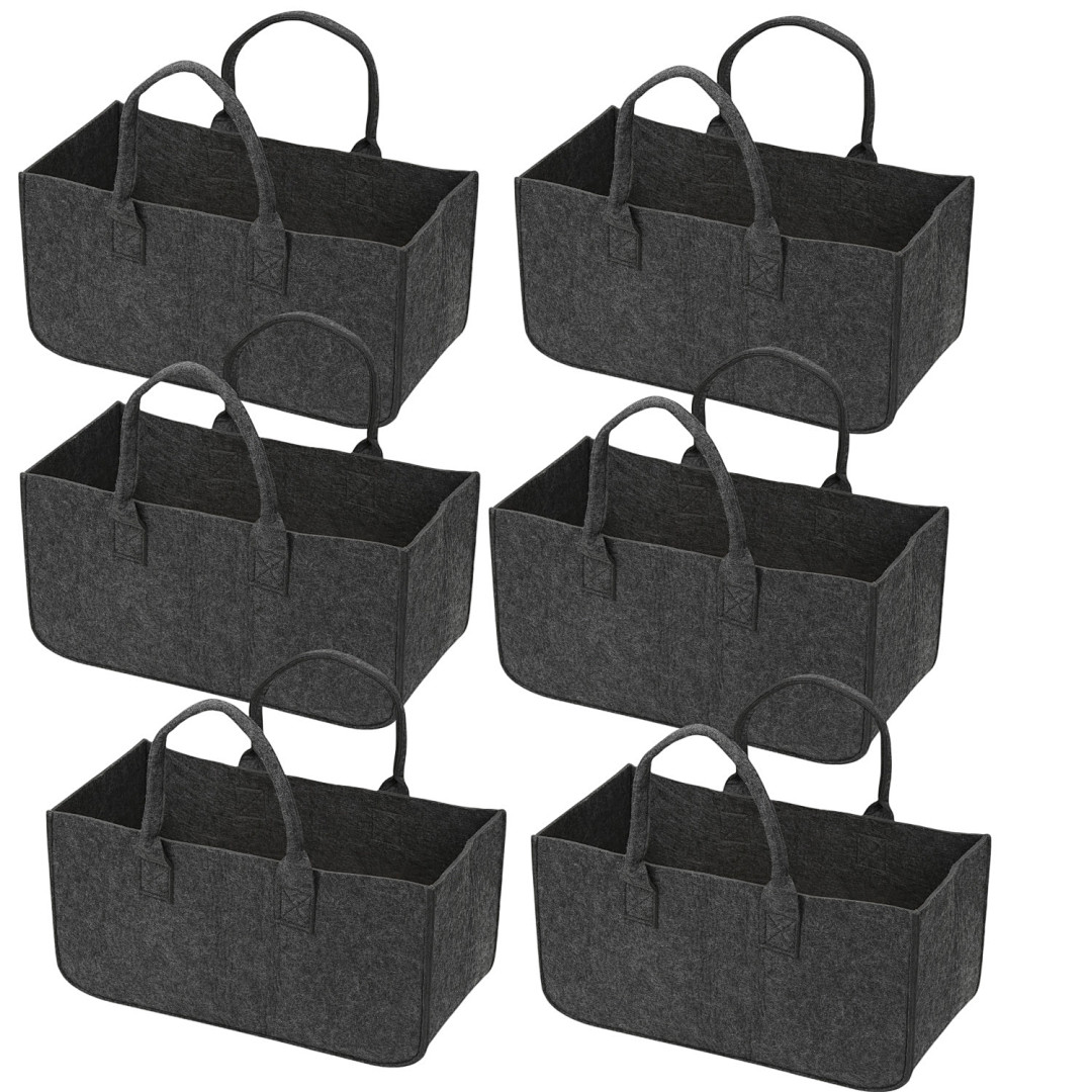Randaco 6er-set Faltbare Filztaschen Für Kaminholz, 50 X 25 X 25 Cm, 5 Mm, Dunkelgrau