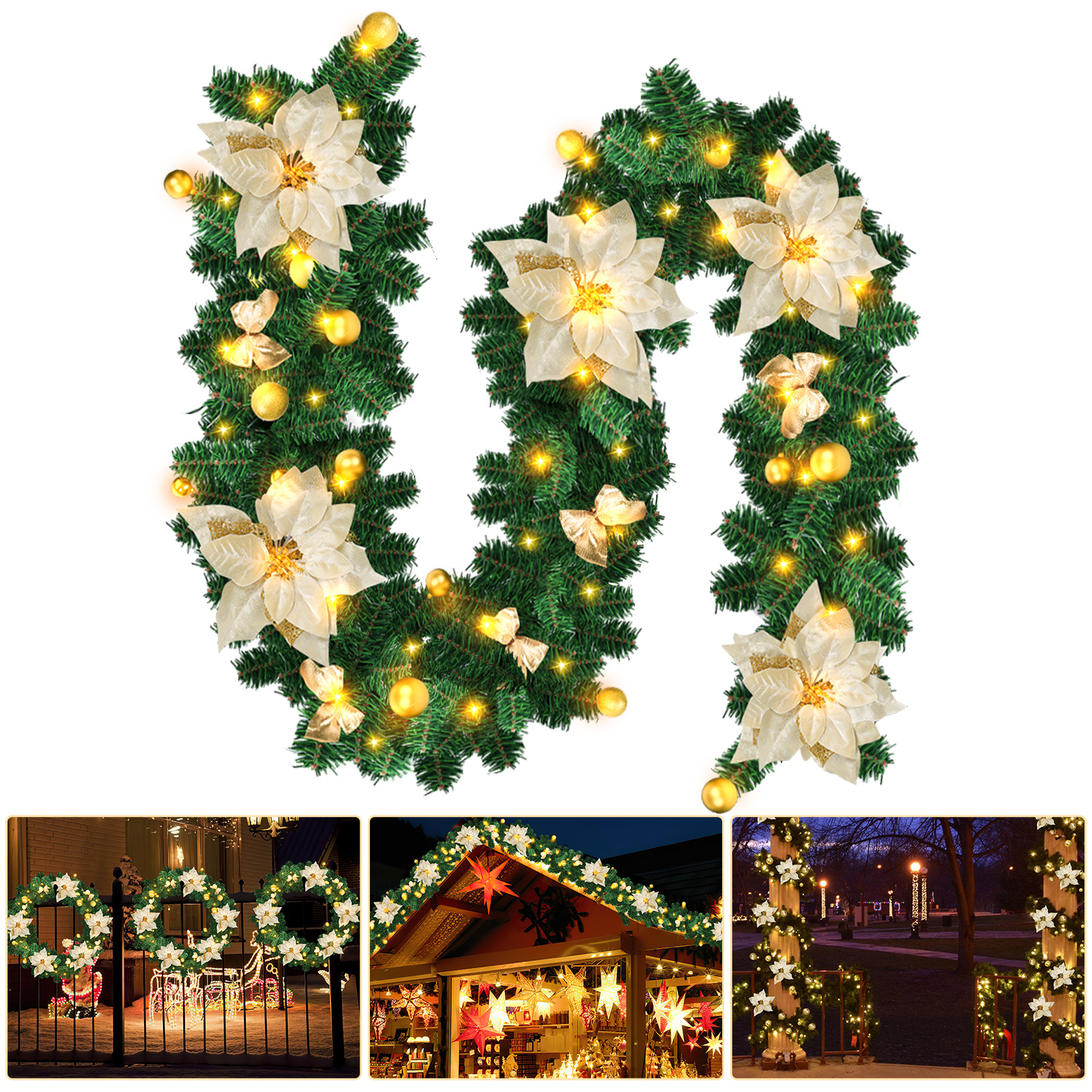 Randaco Led Weihnachtsgirlande 2,7 M, 50 Led Warmweiß, Batteriebox, Goldene Weihnachtsdeko