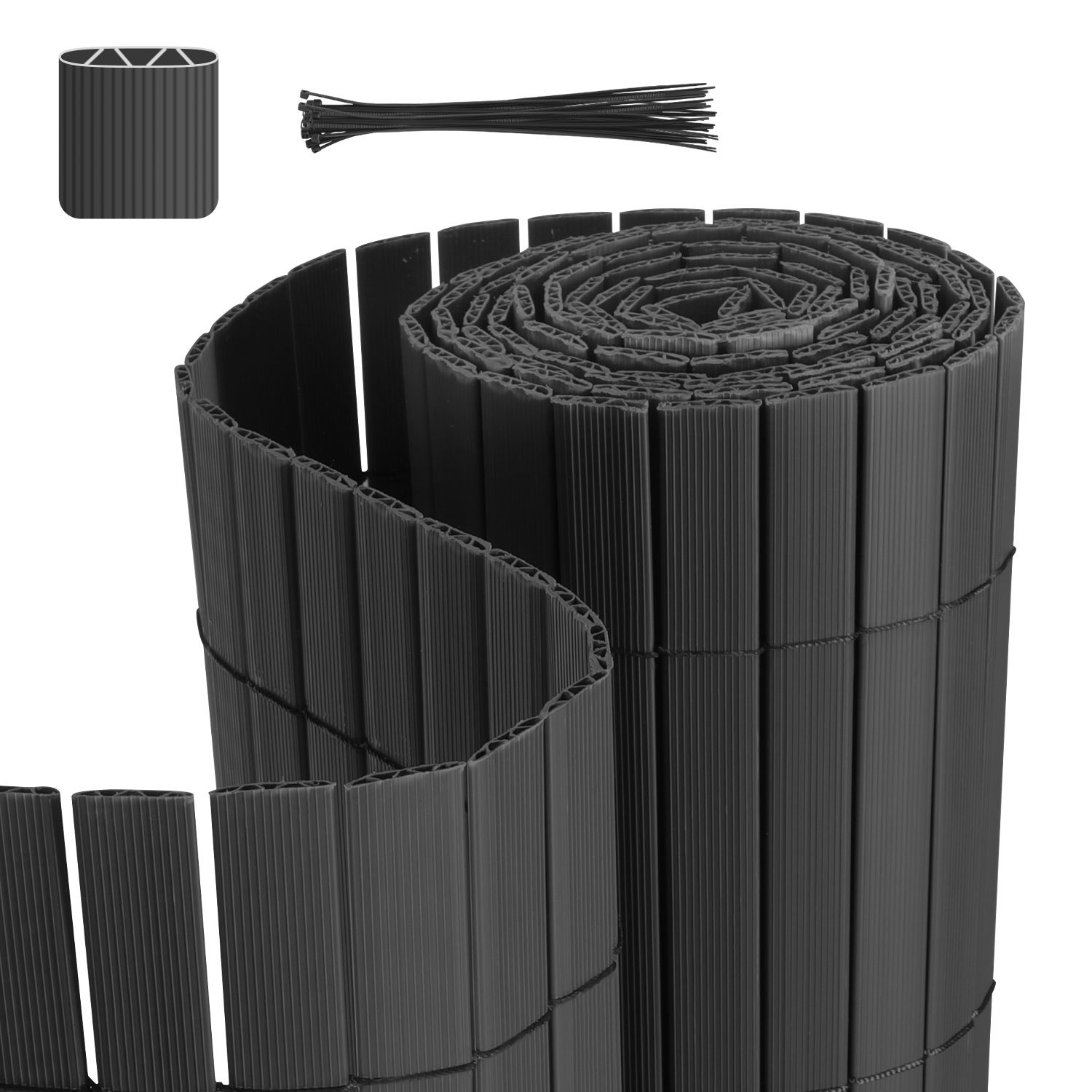 Randaco Sichtschutzmatte Pvc Sichtschutzzaun Anthrazit Windschutz Fur Garten Balkon Und Terrasse 80x300cm Stabile W-form