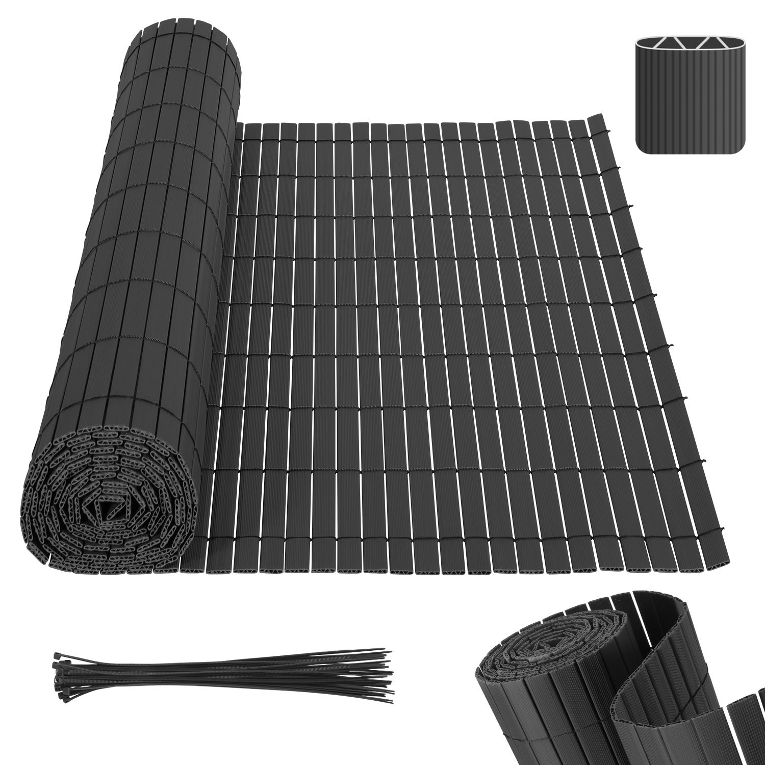Randaco Sichtschutzmatte Pvc Sichtschutzzaun Anthrazit Windschutz Fur Garten Balkon Und Terrasse 80x500cm Stabile W-form