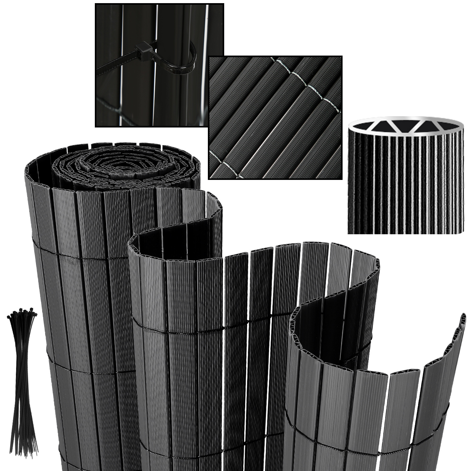 Randaco Sichtschutzmatte Pvc Sichtschutzzaun Anthrazit Windschutz Fur Garten Balkon Und Terrasse 90x400cm Stabile W-form