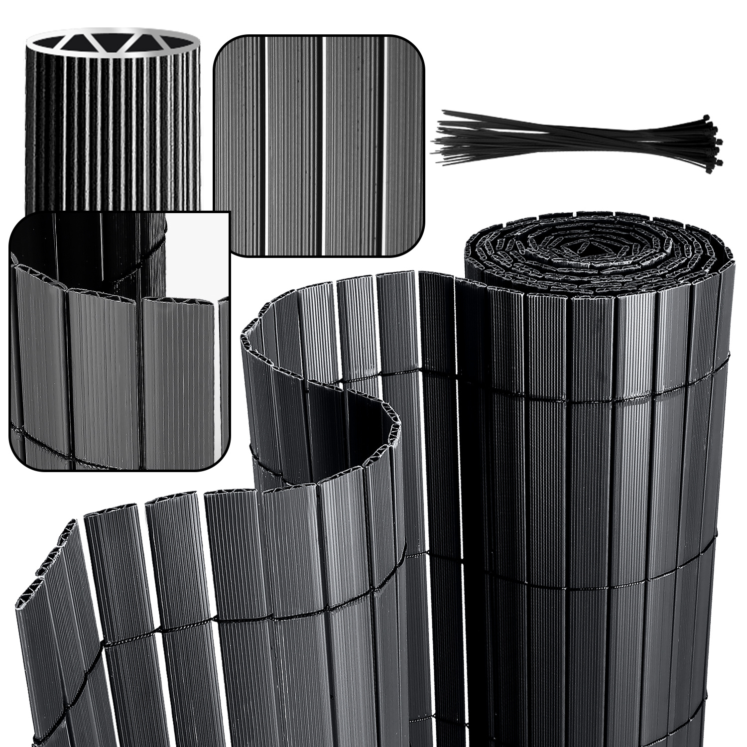 Randaco Sichtschutzmatte Pvc Sichtschutzzaun Anthrazit Windschutz Fur Garten Balkon Und Terrasse 90x300cm Stabile W-form