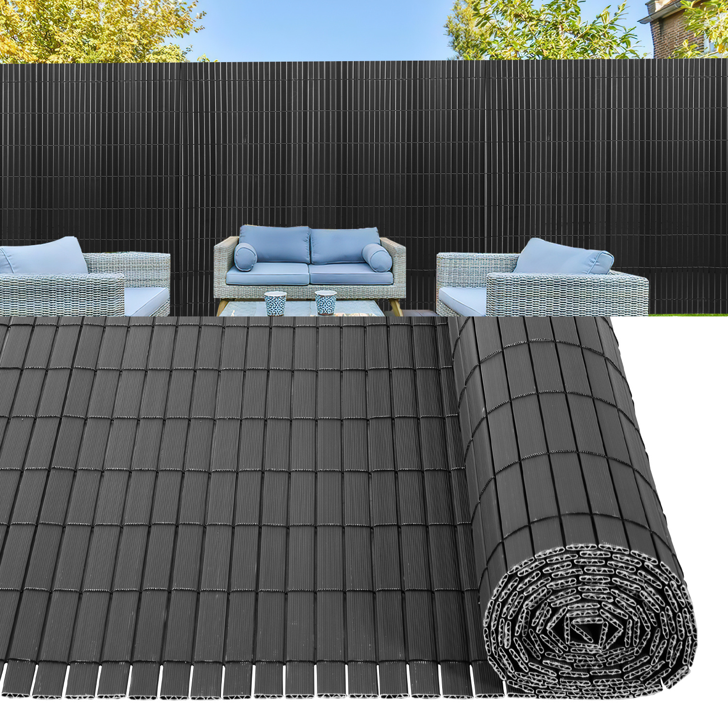 Randaco Sichtschutzmatte Pvc Sichtschutzzaun Anthrazit Windschutz Fur Garten Balkon Und Terrasse 120x300cm Stabile W-form