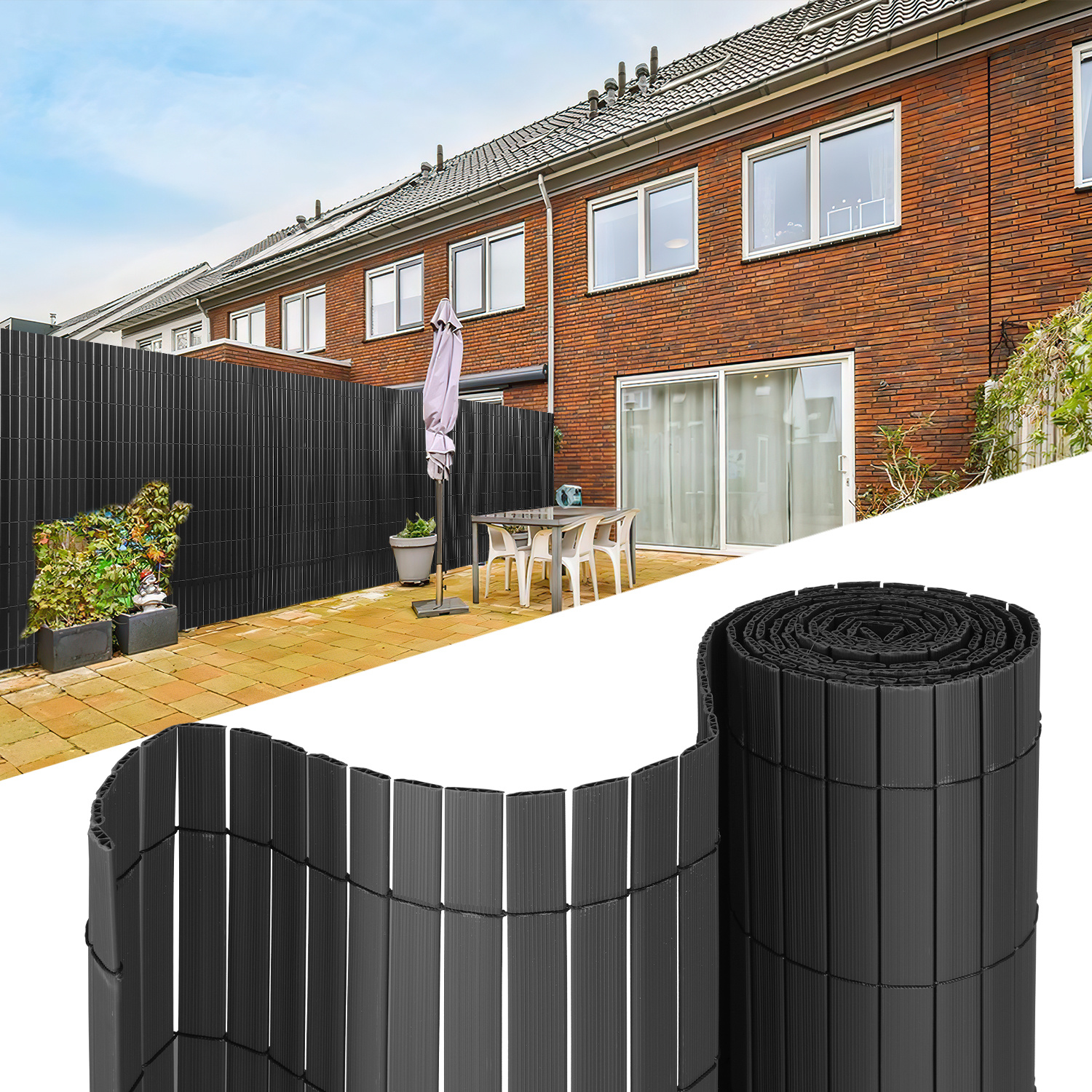 Randaco Sichtschutzmatte Pvc Sichtschutzzaun Anthrazit Windschutz Fur Garten Balkon Und Terrasse 120x400cm Stabile W-form