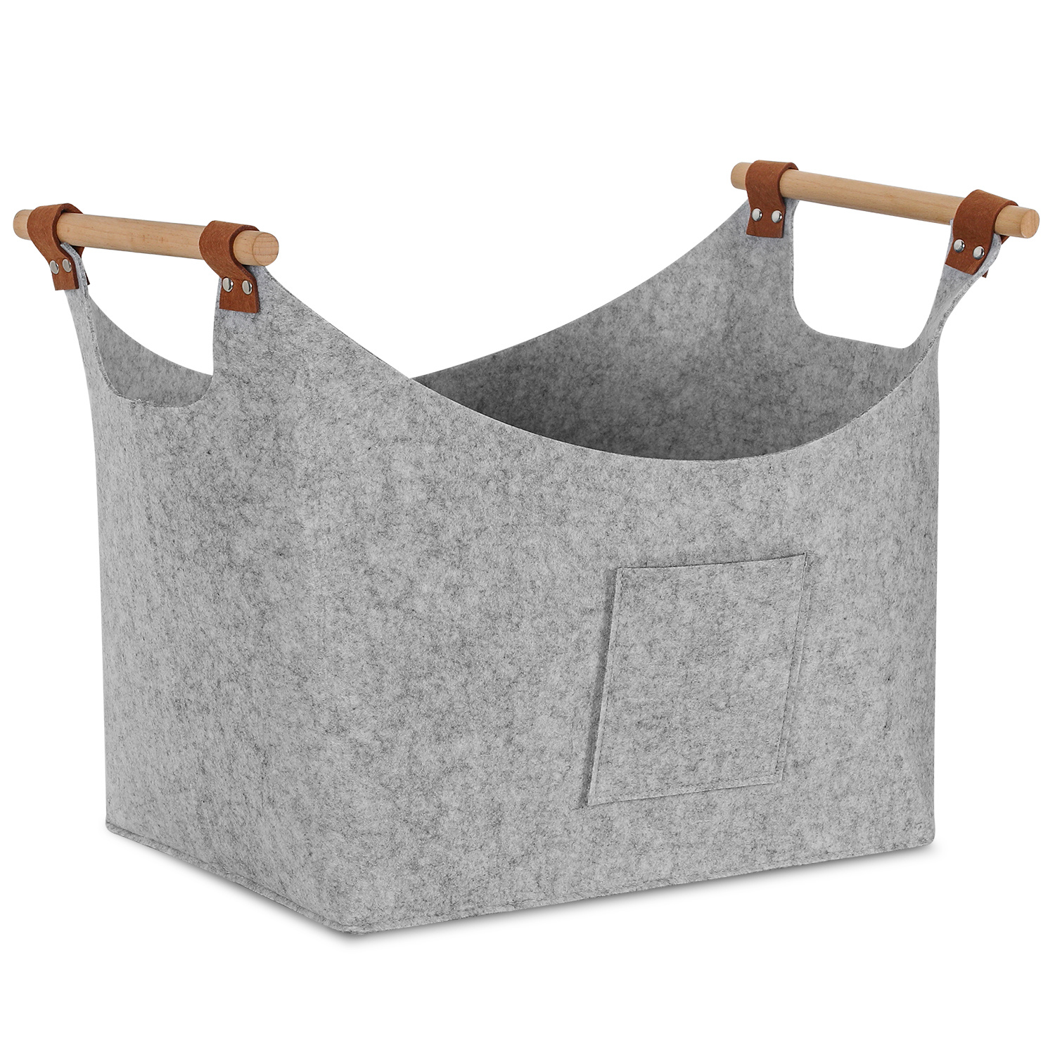 Randaco Filzkorb Mit Holzgriffen Für Kaminholz, Faltbar, Ca. 57 L, 45 X 40 X 32 Cm, 3 Mm, Hellgrau