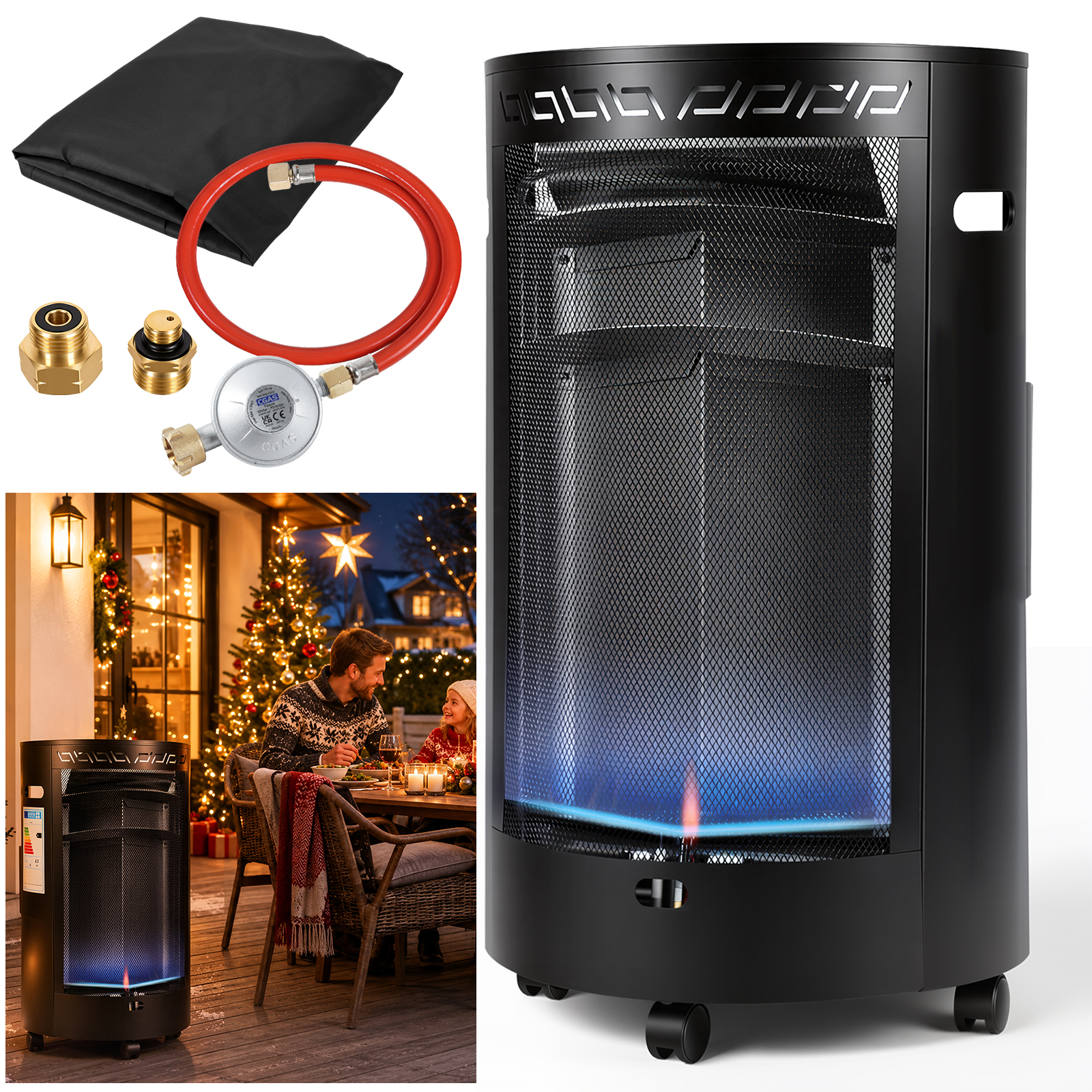 Randaco Gasofen Mit Blauer Flamme 4200 W, Nicht Faltbar Und Mobil, Für Lpg Bis 15 Kg, Inkl. Schutzhülle, Inkl. 2 Eu-adaptern