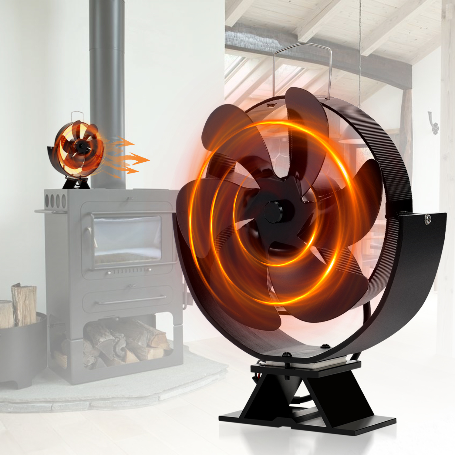 Randaco Kaminofen Ventilator Stovefan Hitzebetrieben Gebläse Stromloser Mit Thermometer