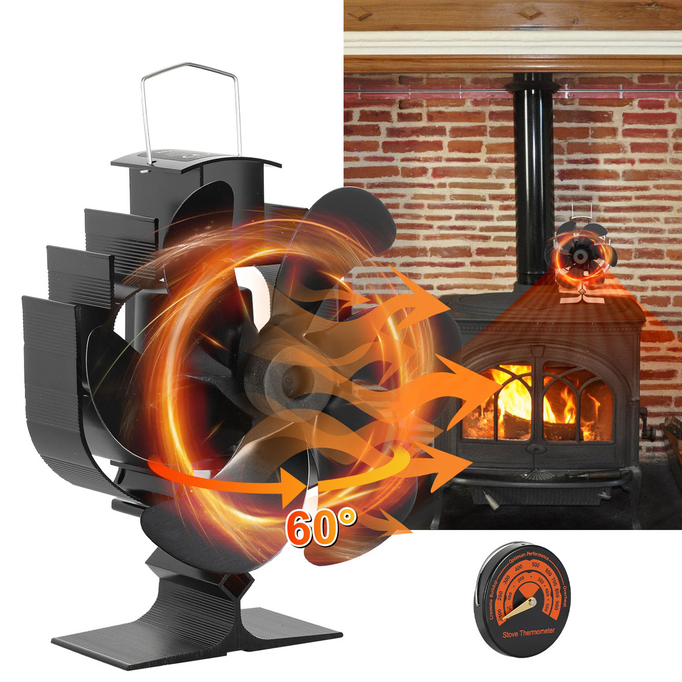 Randaco Kaminventilator Lüfter Gebläse Ofenventilator Ventilator 6 Flügel Kaminofen Fan