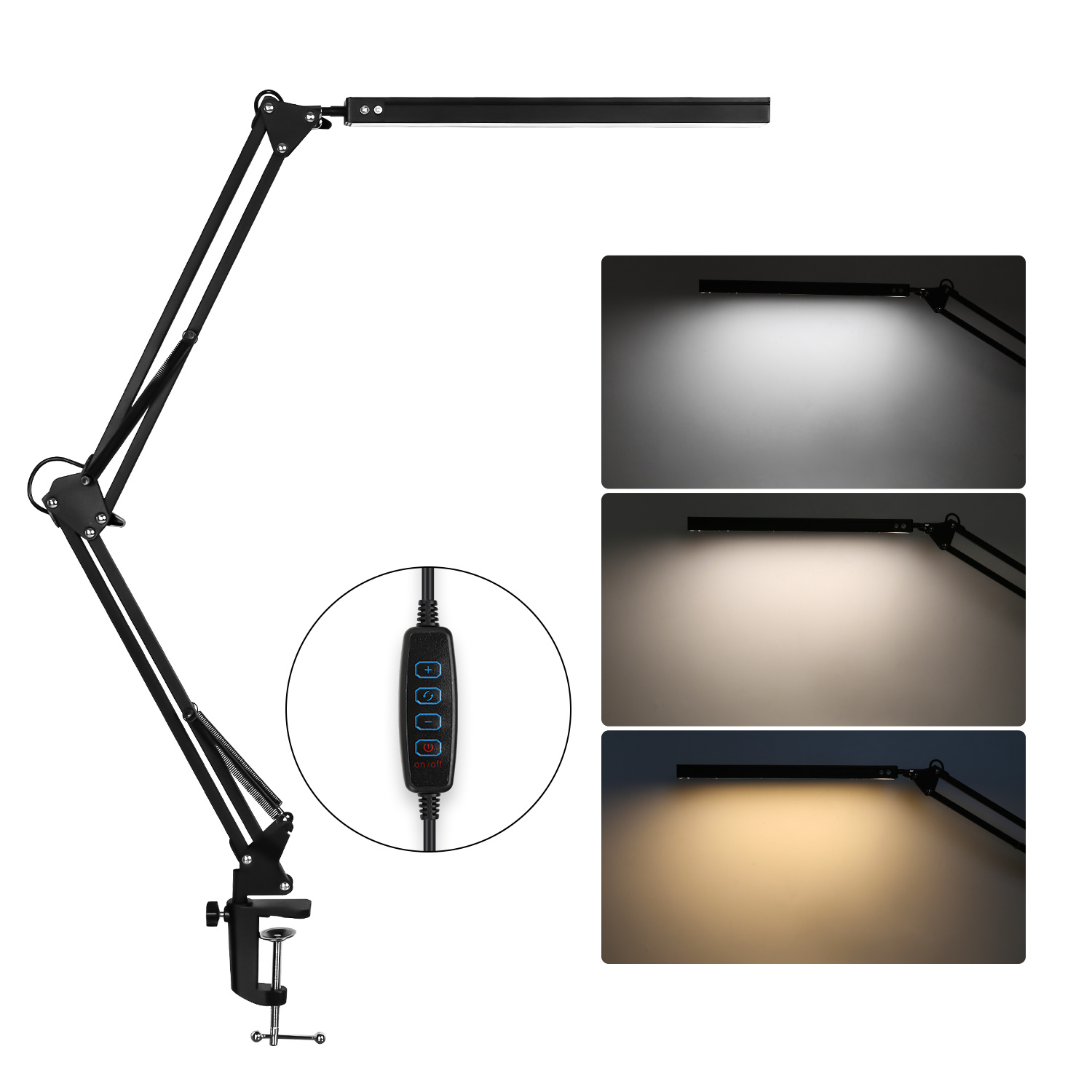 Randaco Led-schreibtischlampe Mit Klemme 10 W, 80 Leds, 3 Farbtemperaturen, 10 Helligkeitsstufen, Verstellbarer Metallarm, Usb, Schwarz