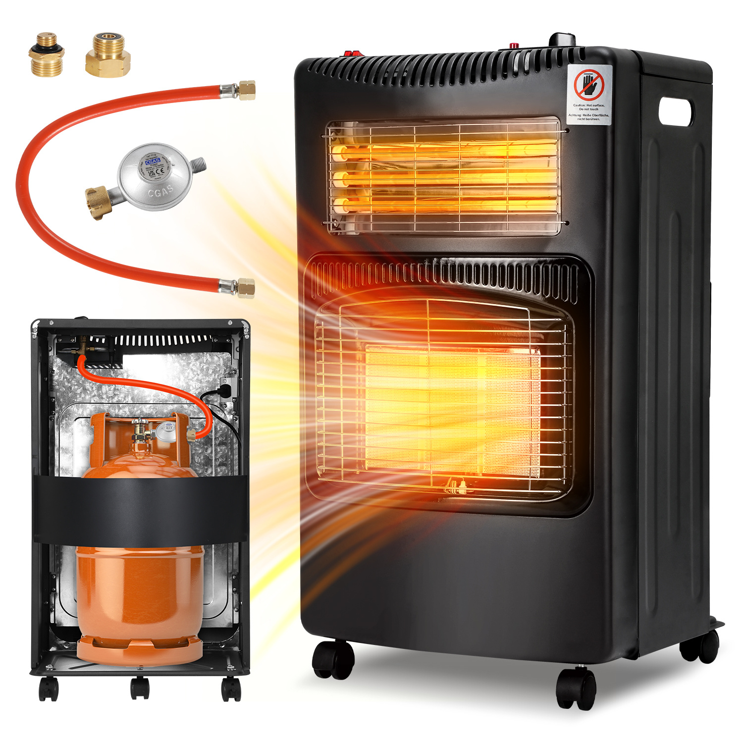 Randaco Gasheizer Mit Robustem Metallgehäuse, Vollkupferventil, Piezozünder Und Dreifachem Sicherheitssystem