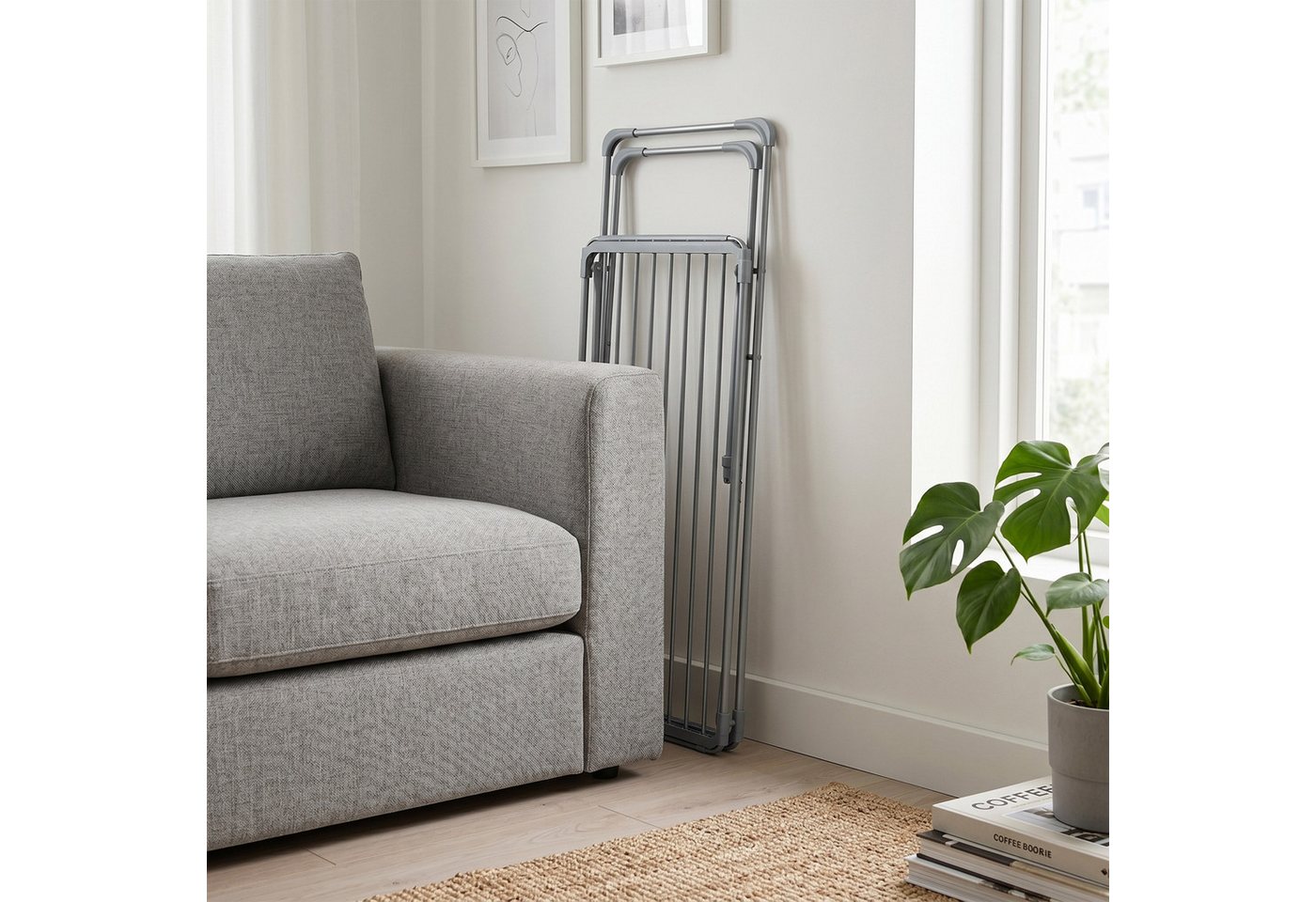 Relaxdays Wäscheständer Ausziehbar, Klappbar, Metall, 18 M Trockenlänge, Standtrockner Hbt: 96 X 108-177 X 55 Cm, Grau Bild 4