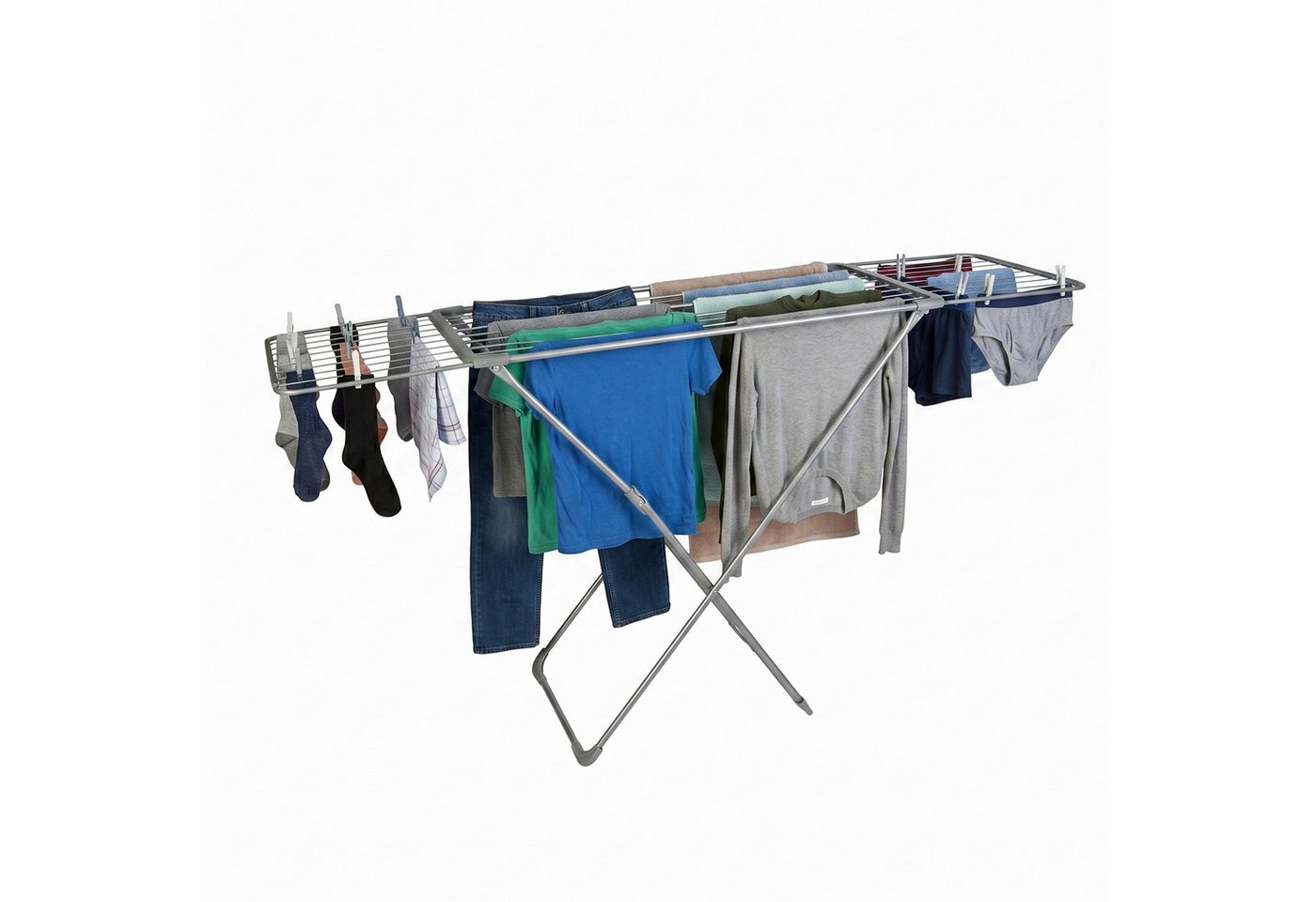 Relaxdays Wäscheständer Ausziehbar, Klappbar, Metall, 18 M Trockenlänge, Standtrockner Hbt: 96 X 108-177 X 55 Cm, Grau Bild 5