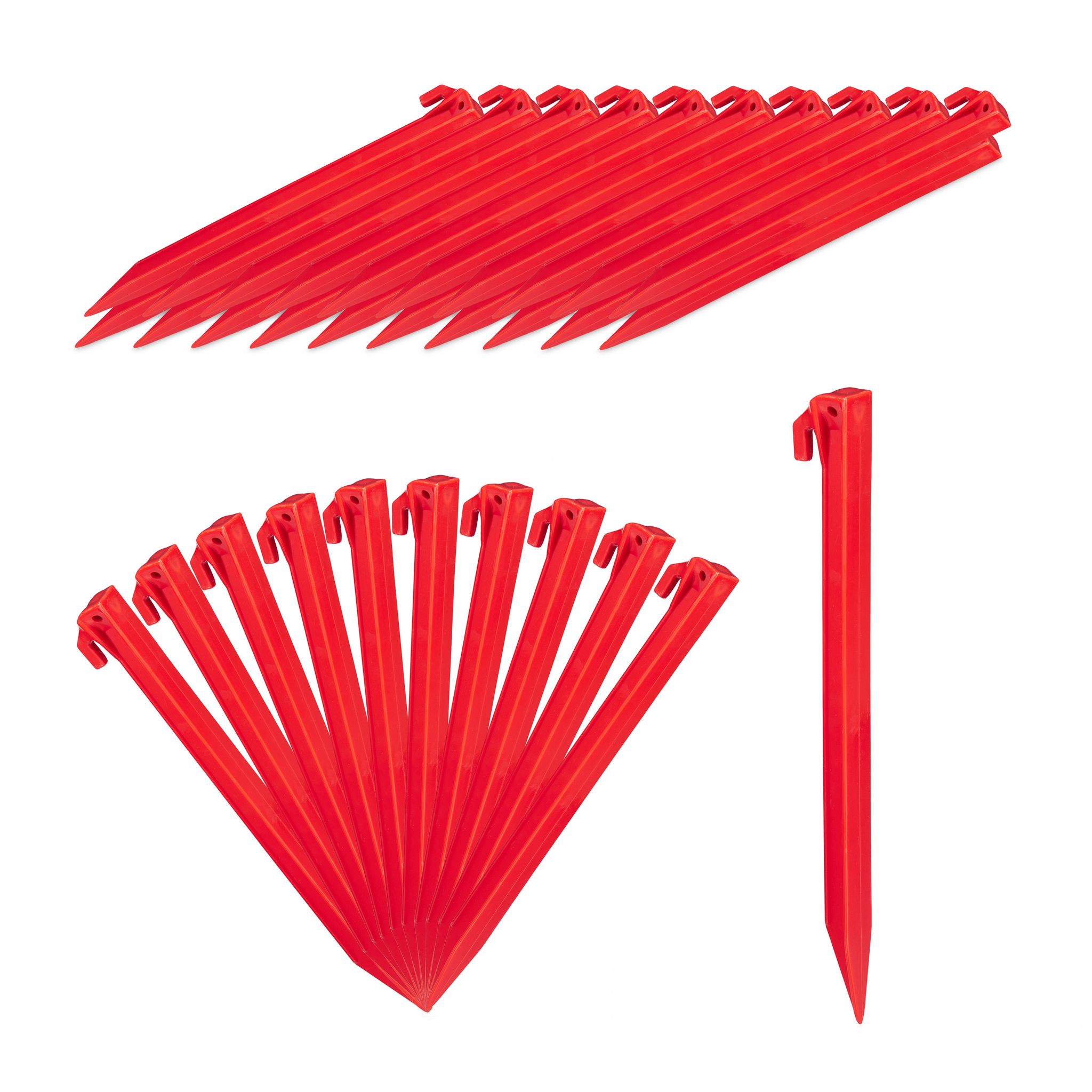 Relaxdays Heringe, 32er Set, Leichte Zeltheringe, Weiche & Sandige Böden, 31 Cm Lang, Kunststoff, Bodenanker, Rot