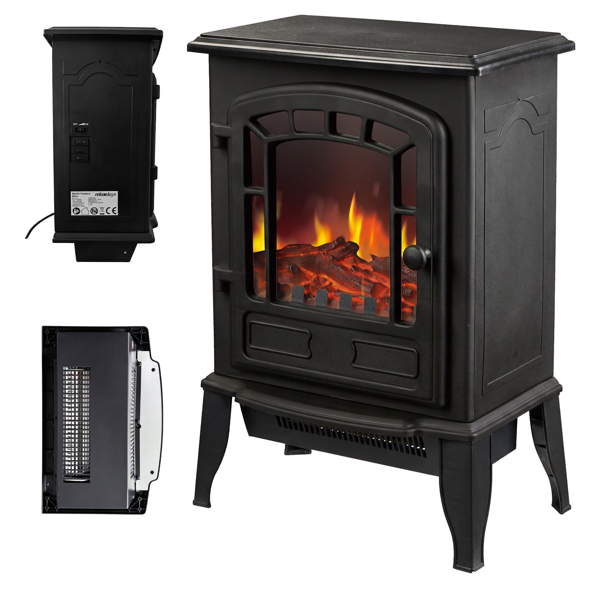 Relaxdays Elektrokamin, Mit Flammeneffekt & Heizung, 2 Heizstufen, Thermostat, Hxbxt: 56,5 X 39 X 24 Cm, Kamin, Schwarz