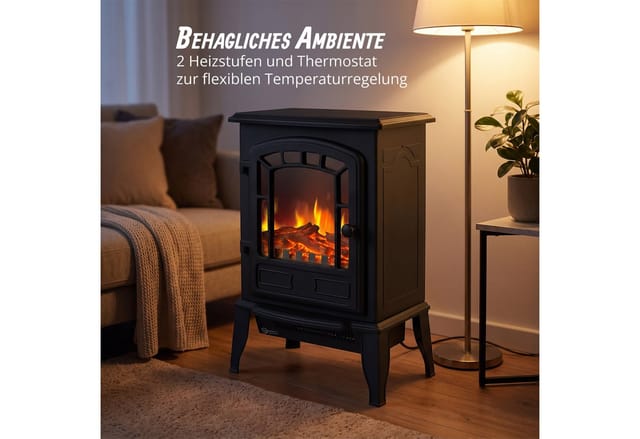 Relaxdays Elektrokamin, Mit Flammeneffekt & Heizung, 2 Heizstufen, Thermostat, Hxbxt: 56,5 X 39 X 24 Cm, Kamin, Schwarz