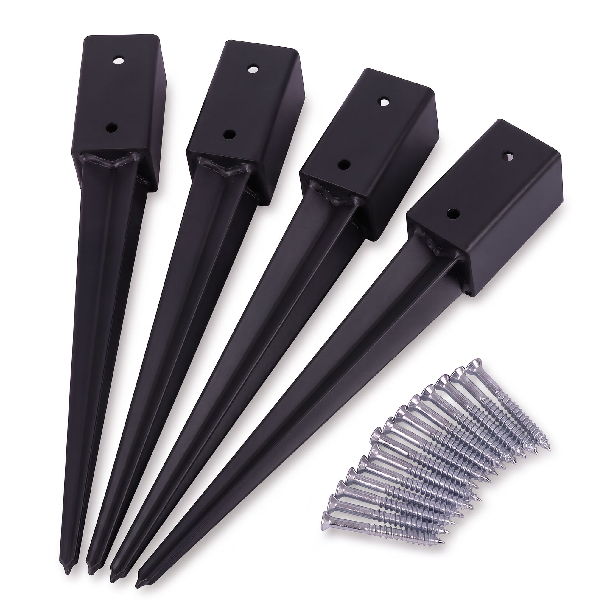 Relaxdays Einschlaghülse, 4er Set, 750 Mm Länge, Für 60 X 60 Mm Holzbalken, Rostfreier Stahl, Pfostenträger, Schwarz