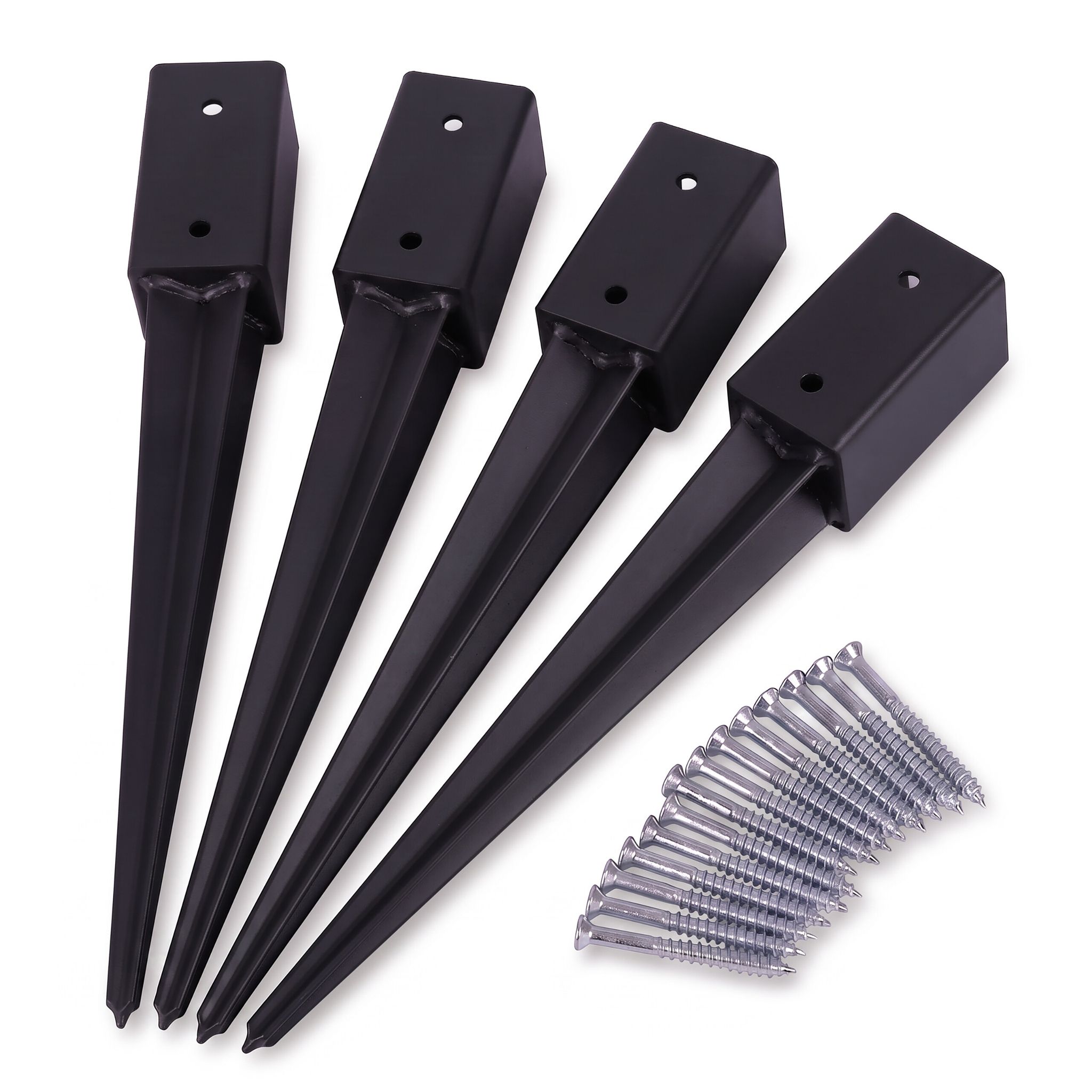 Relaxdays Einschlaghülse, 4er Set, 750 Mm Länge, Für 80 X 80 Mm Holzbalken, Rostfreier Stahl, Pfostenträger, Schwarz